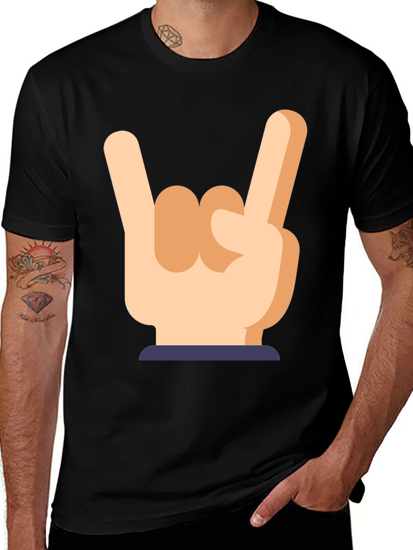 Variant 5 of Rock On Graphic Tee - Black Cotton T-Shirt