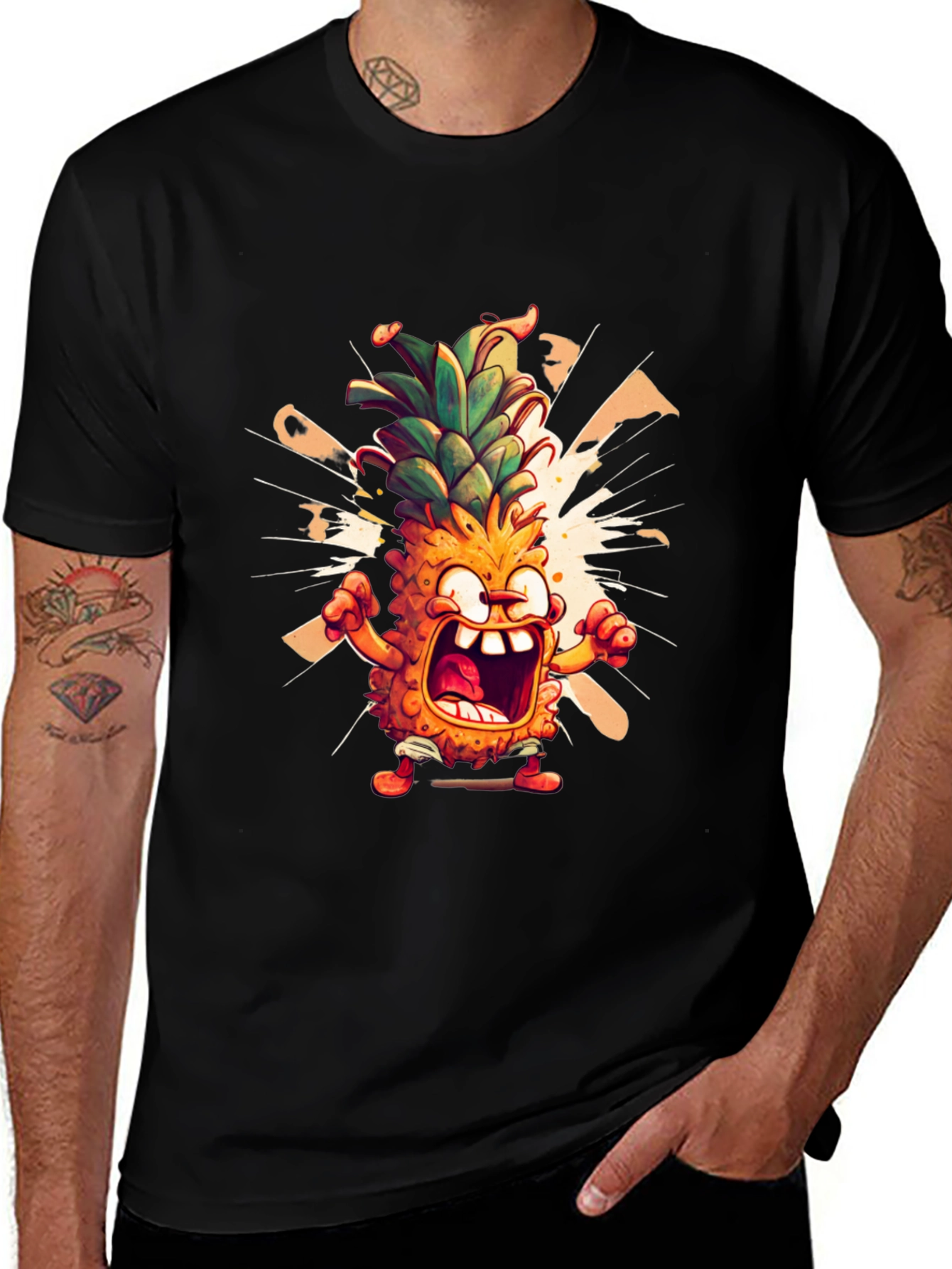 Variant 15 of Angry Pineapple Cartoon Black T-Shirt