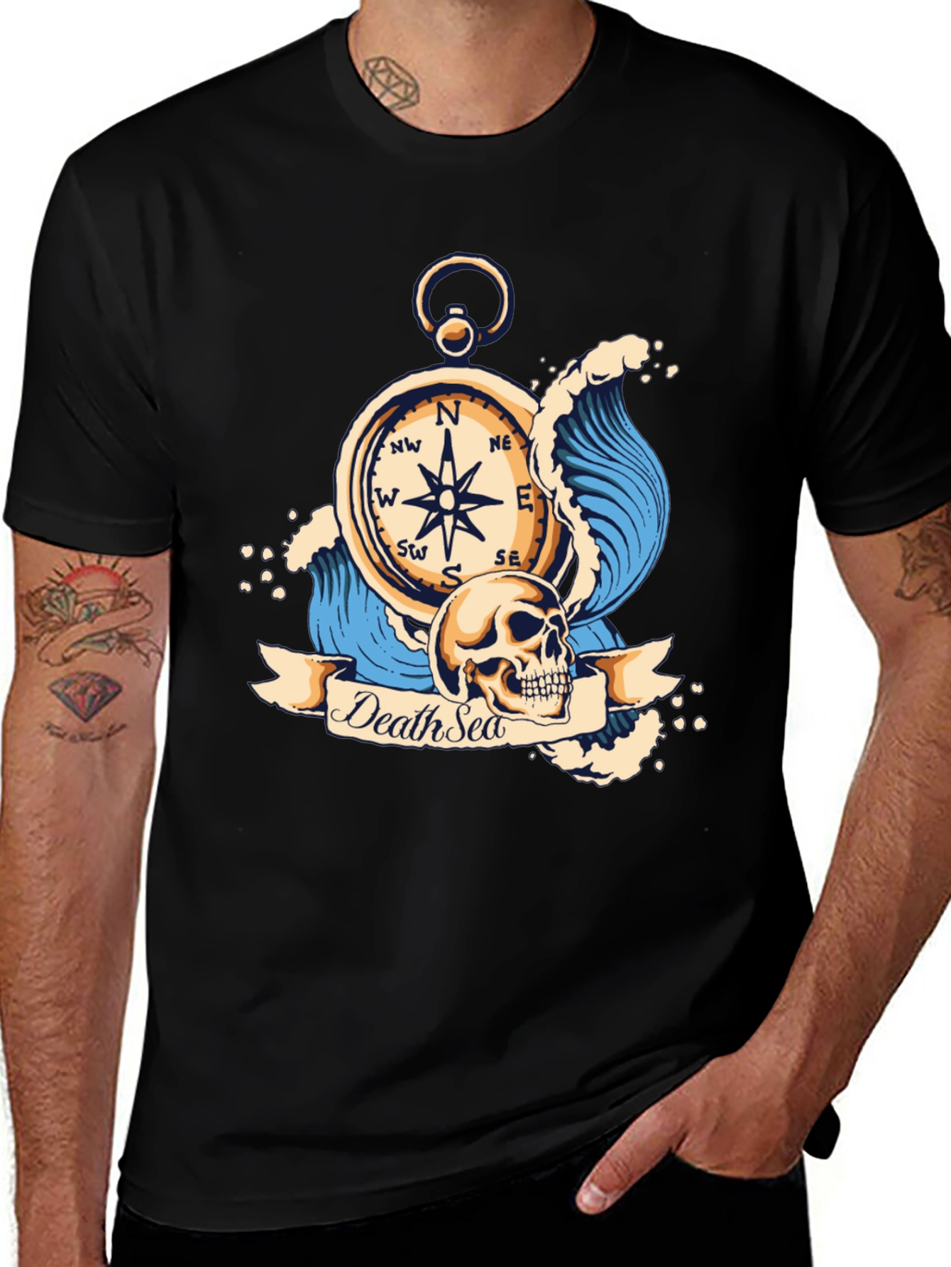 Variant 25 of Death Sea Skull Compass Graphic Tee - Black