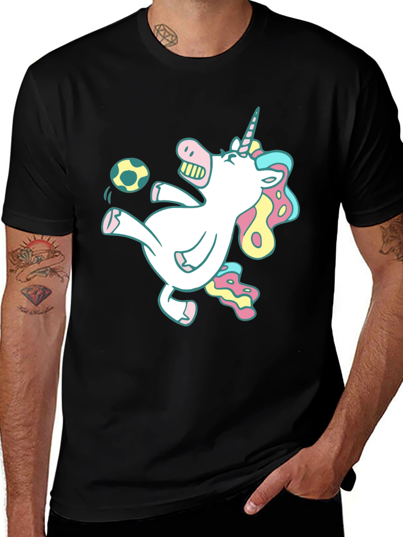 Variant 28 of Unicorn Soccer T-Shirt - Black, Fun Design