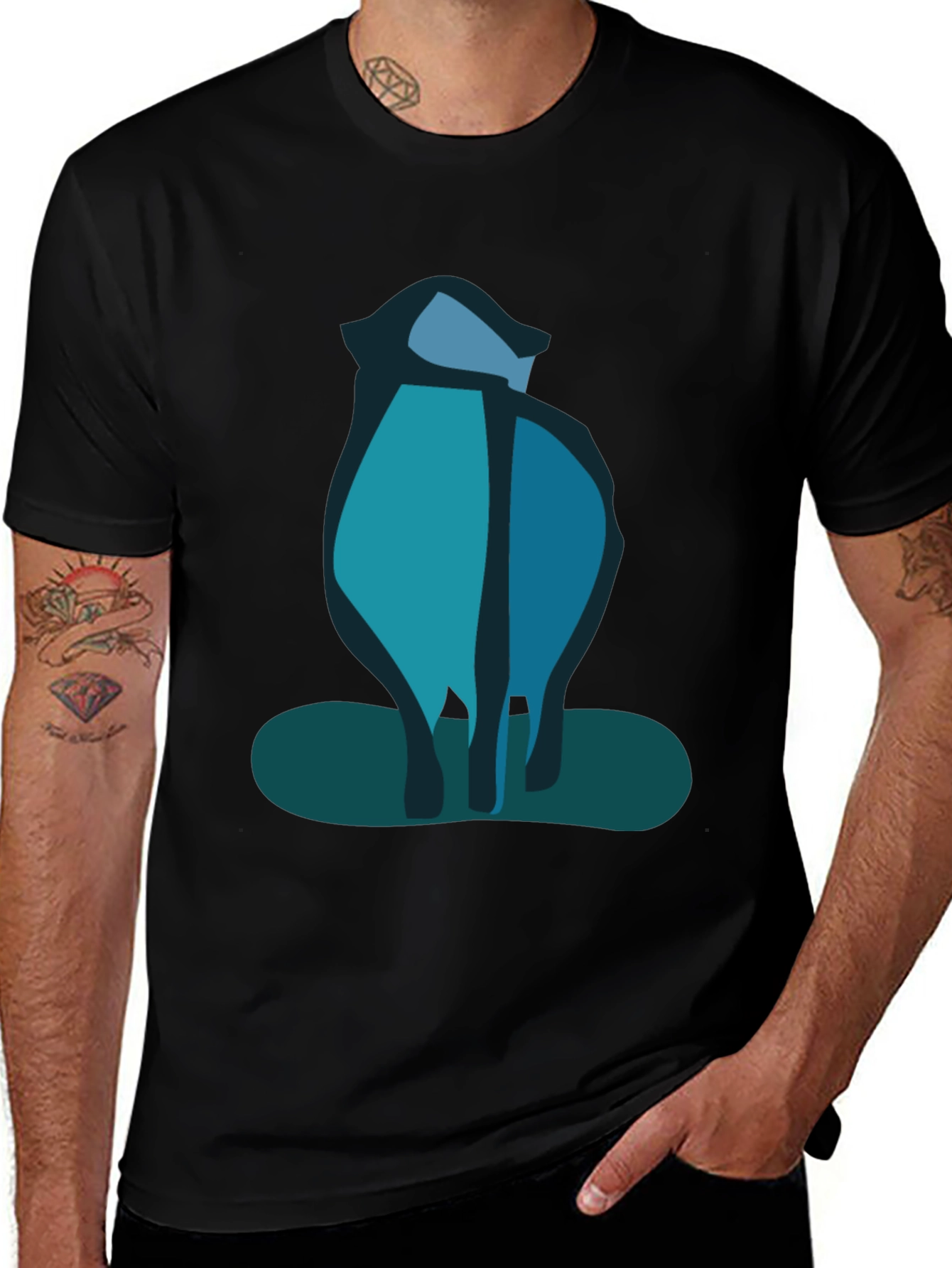 Variant 10 of Abstract Blue Cat Black T-Shirt