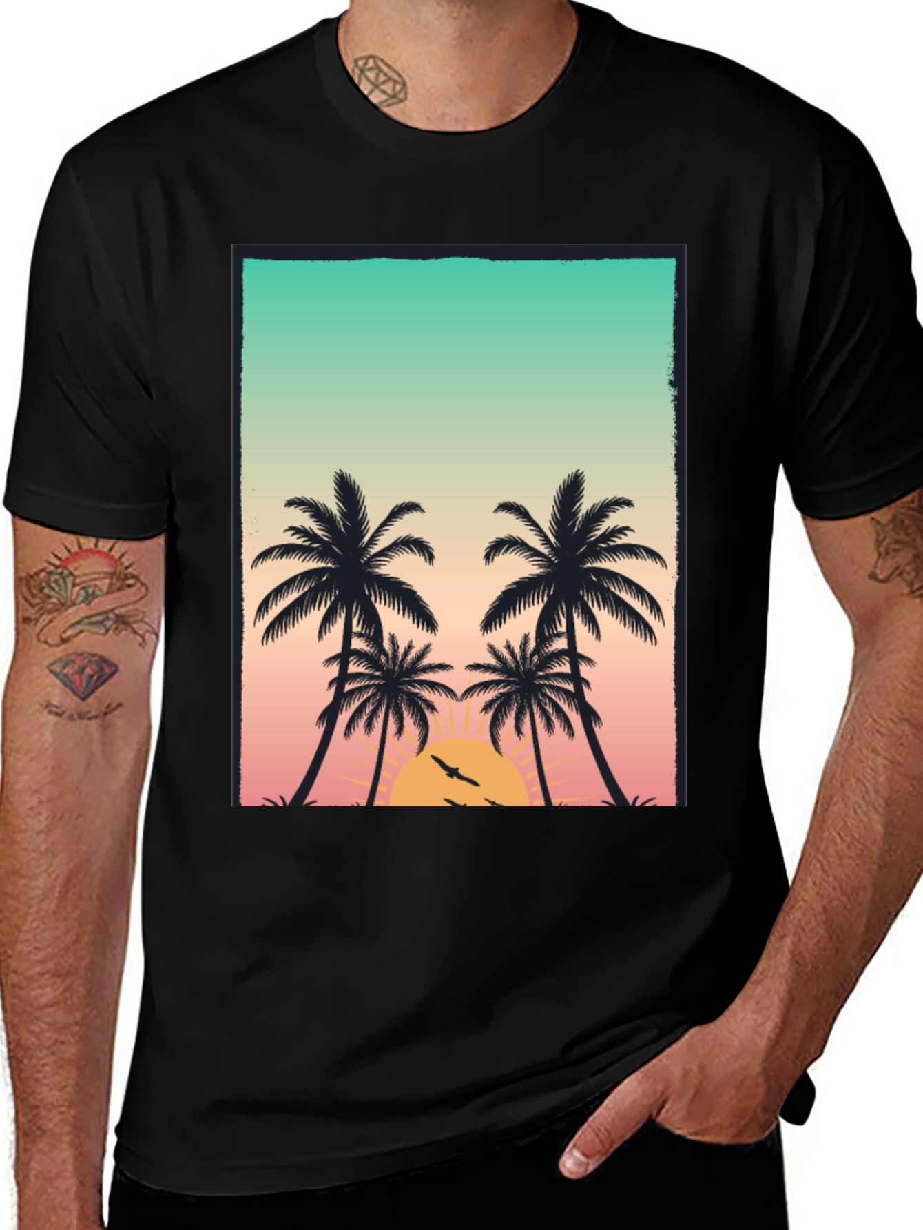 Black Sunset Palm Tree Graphic T-Shirt main image