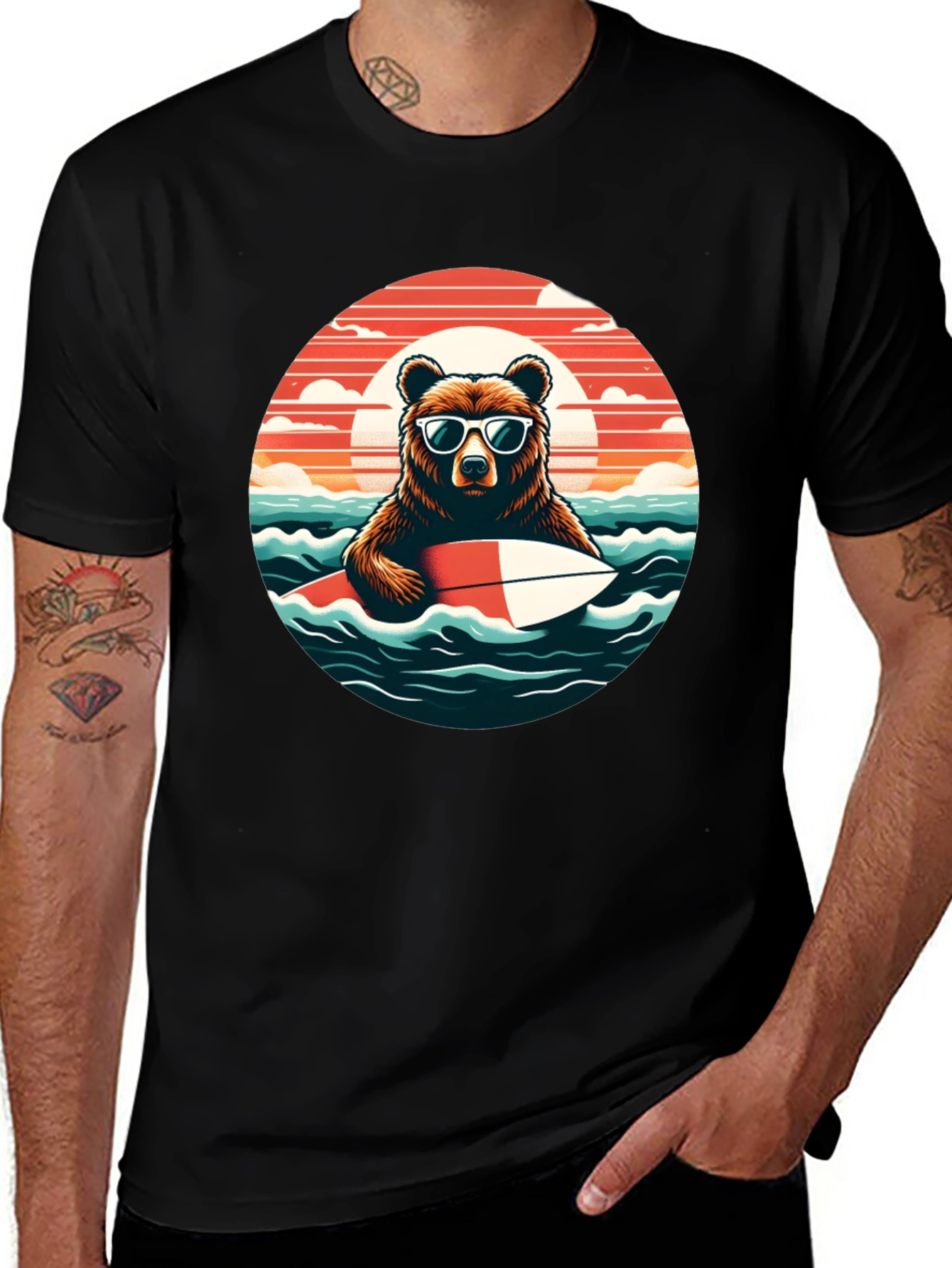 Variant 14 of Surfing Bear T-Shirt - Cool Summer Vibes