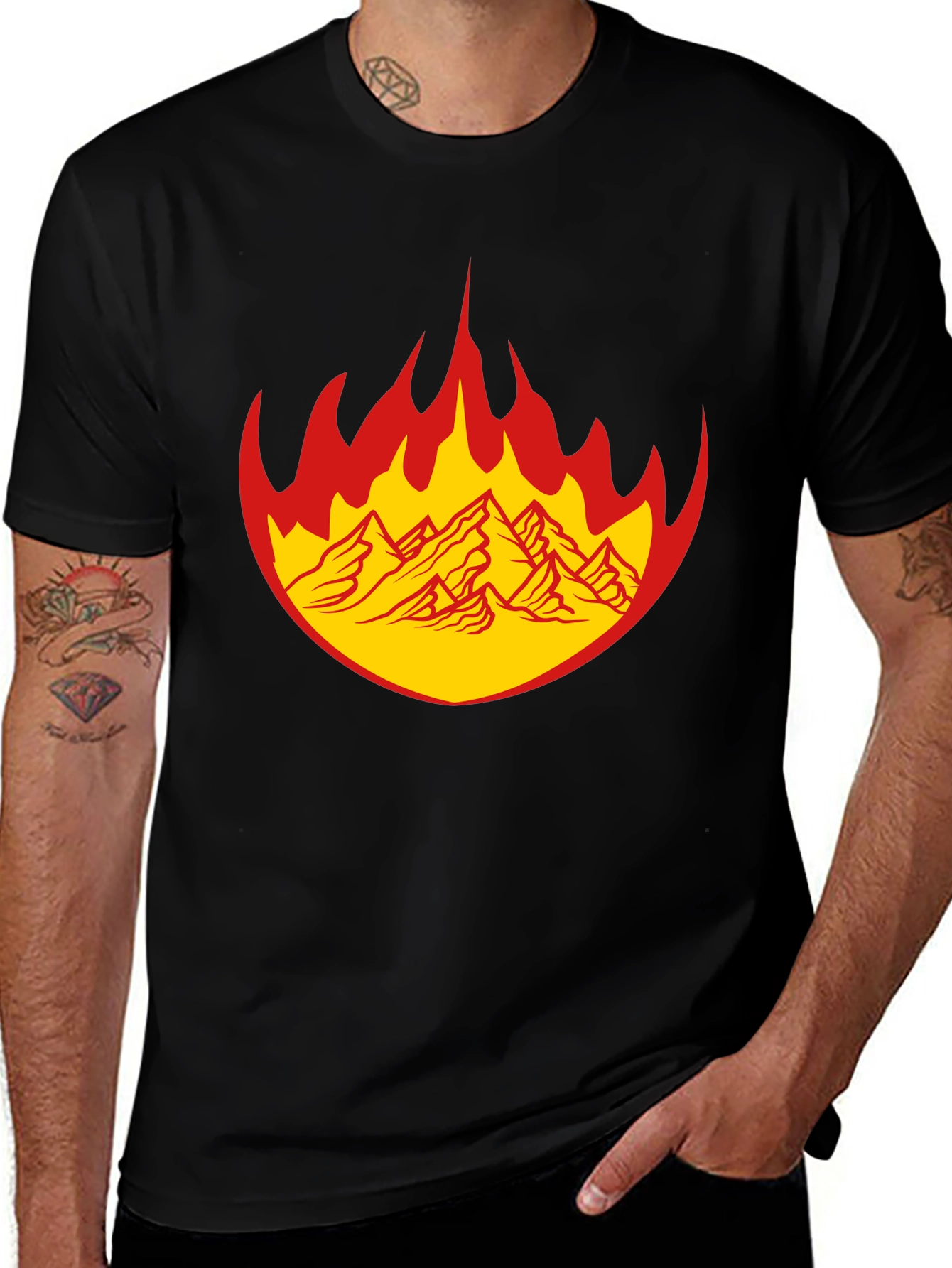 Fiery Mountain Graphic Tee - Bold Black T-Shirt