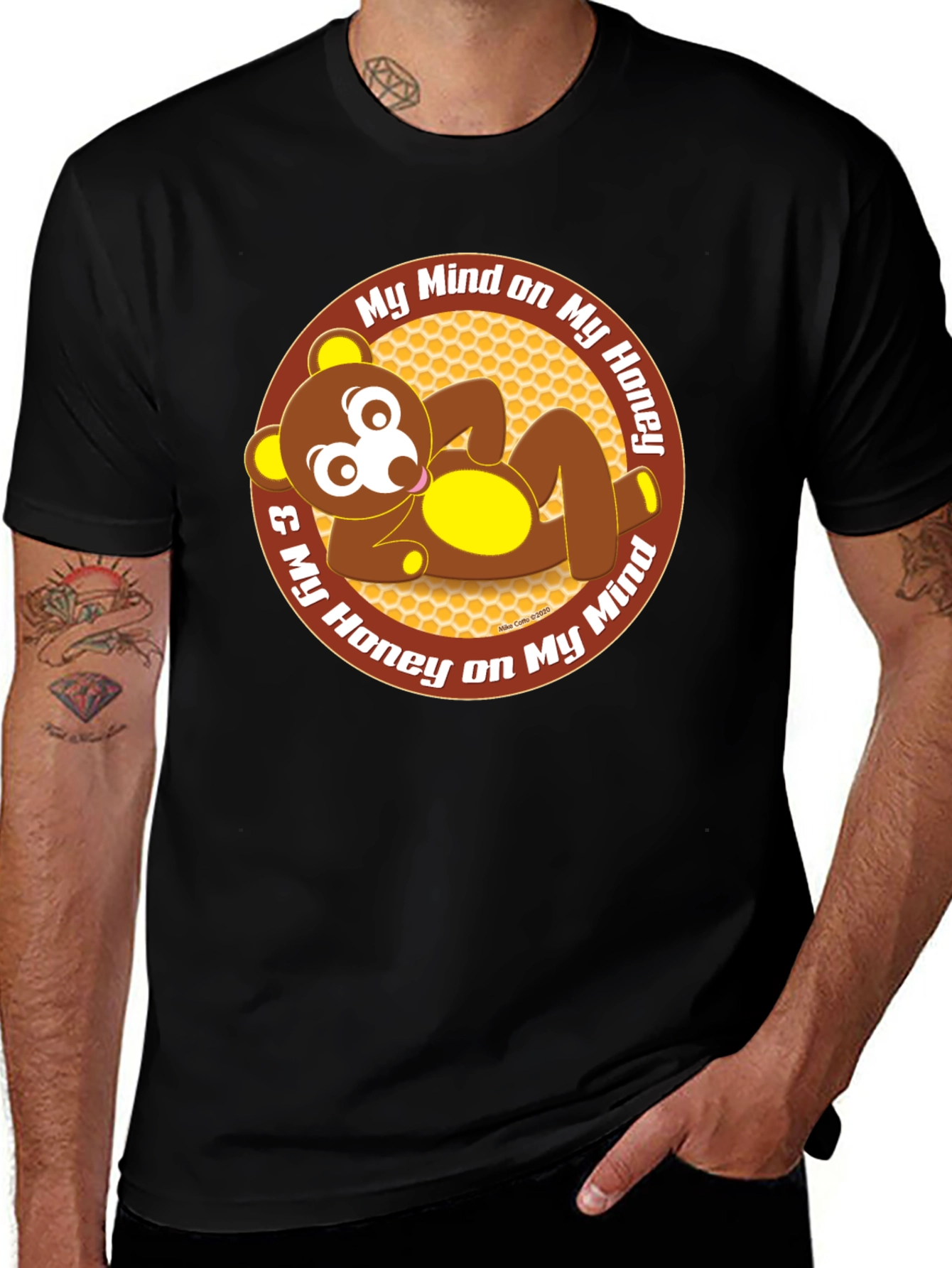 Variant 12 of Funny Bear Honey Mind Men's Black T-Shirt