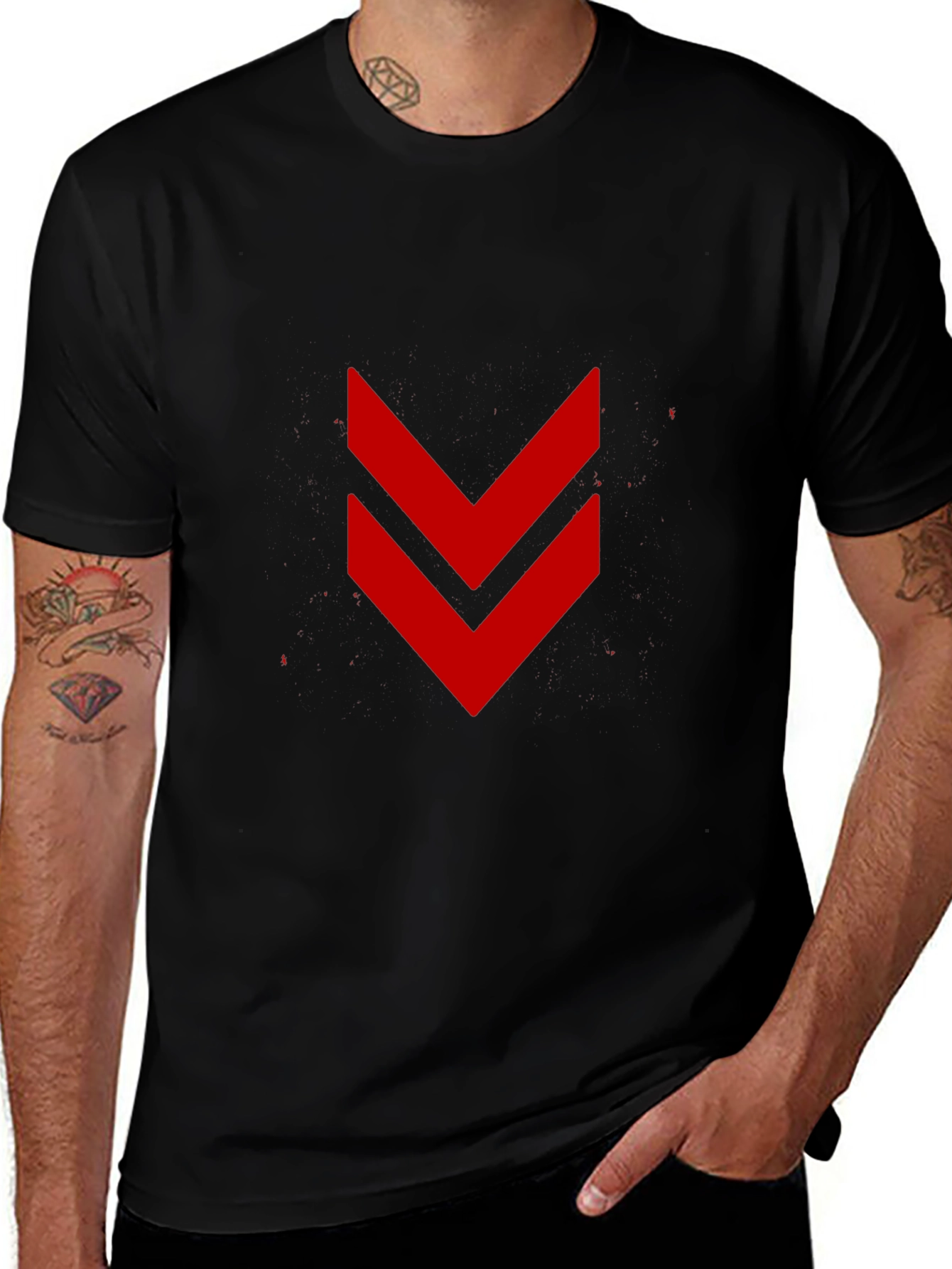 Variant 9 of Modern Black Tee with Red Chevron Design