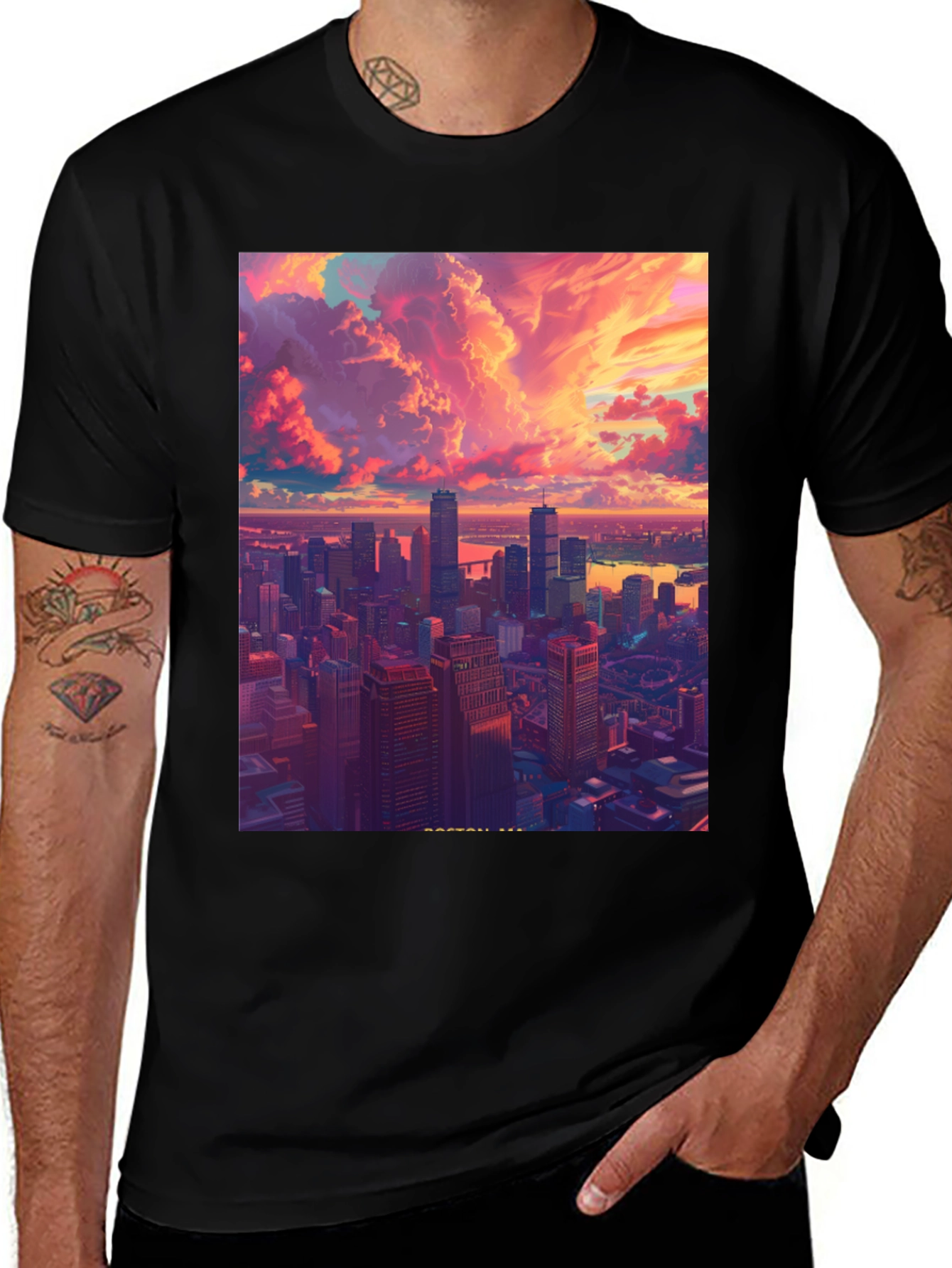 Variant 7 of Cityscape Graphic Tee - Modern Art Black T-Shirt