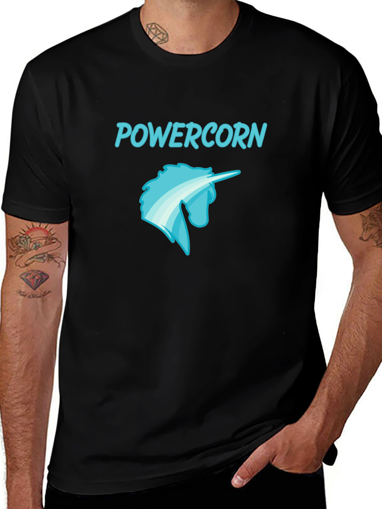 Powercorn Black T-Shirt Unicorn Graphic Tee
