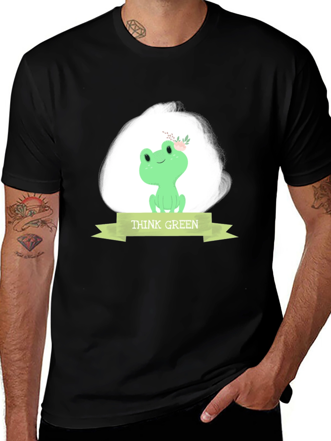 Variant 22 of Think Green Frog Tee - Eco Friendly Black T-Shirt