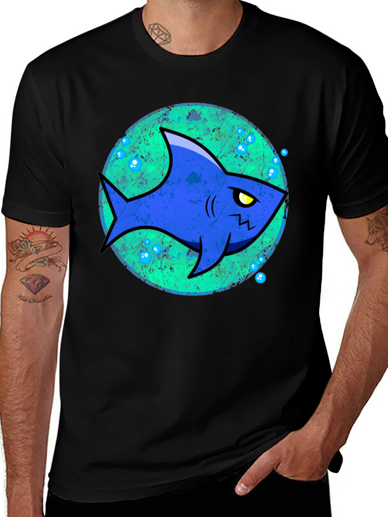 Variant 7 of Cool Cartoon Shark Graphic Tee - Black