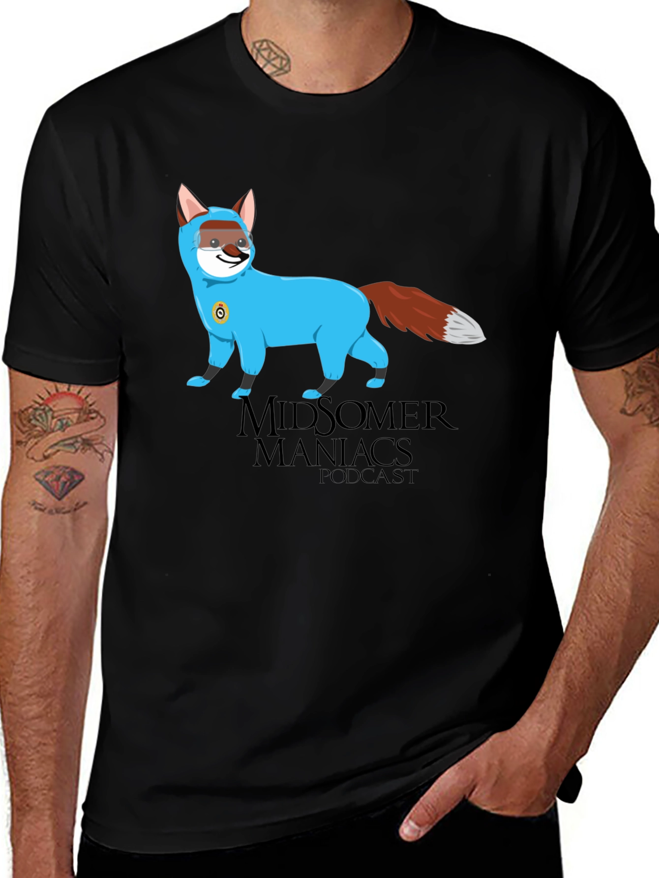 Midsomer Maniacs Podcast T-Shirt - Cartoon Fox Design