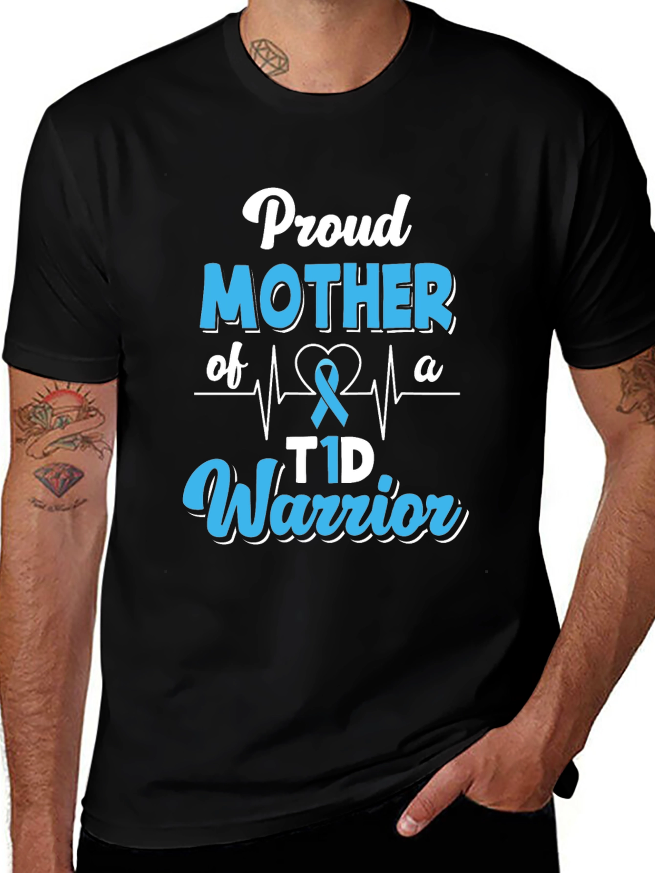 Black Proud Mother of a T1D Warrior Black T-Shirt main image