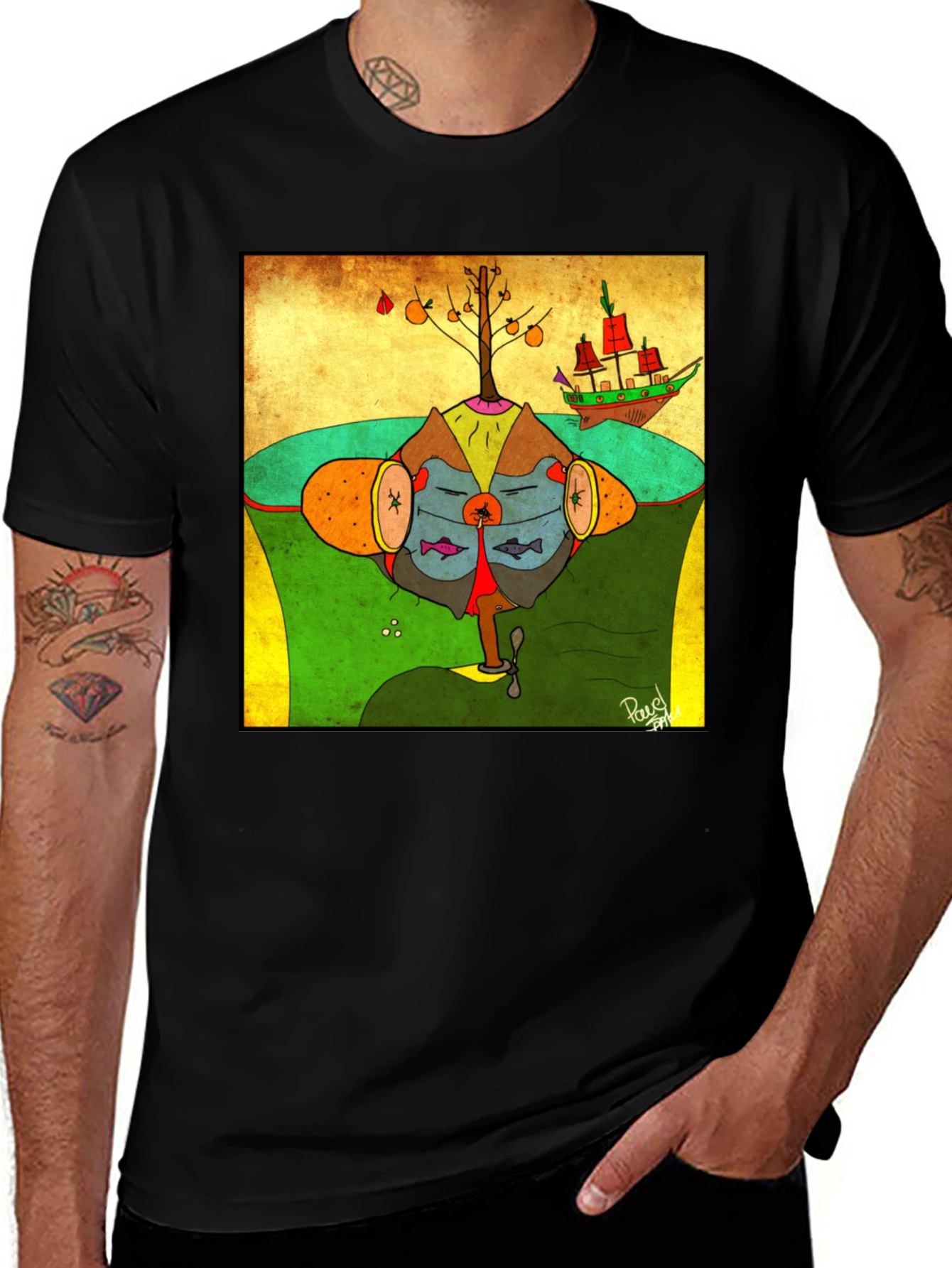 Unique Graphic Print T-Shirt - Abstract Island Design