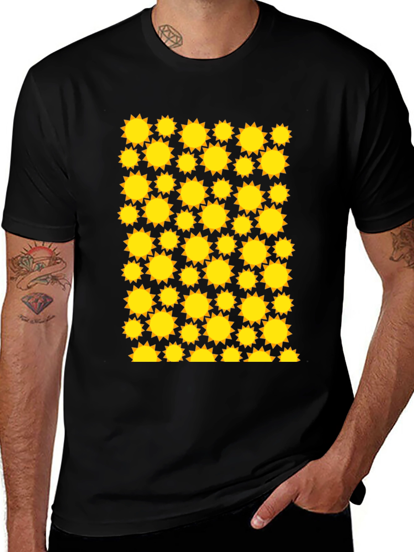 Variant 27 of Geometric Starburst Patterned Black T-Shirt