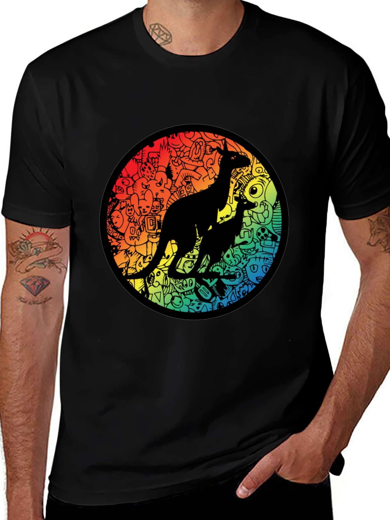Variant 15 of Kangaroo Doodle Tee - Rainbow Circle Design
