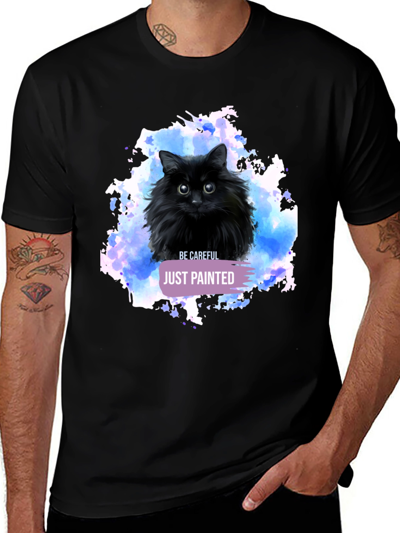 Black Cat Watercolor Graphic Tee - Be Careful, Just Painted!