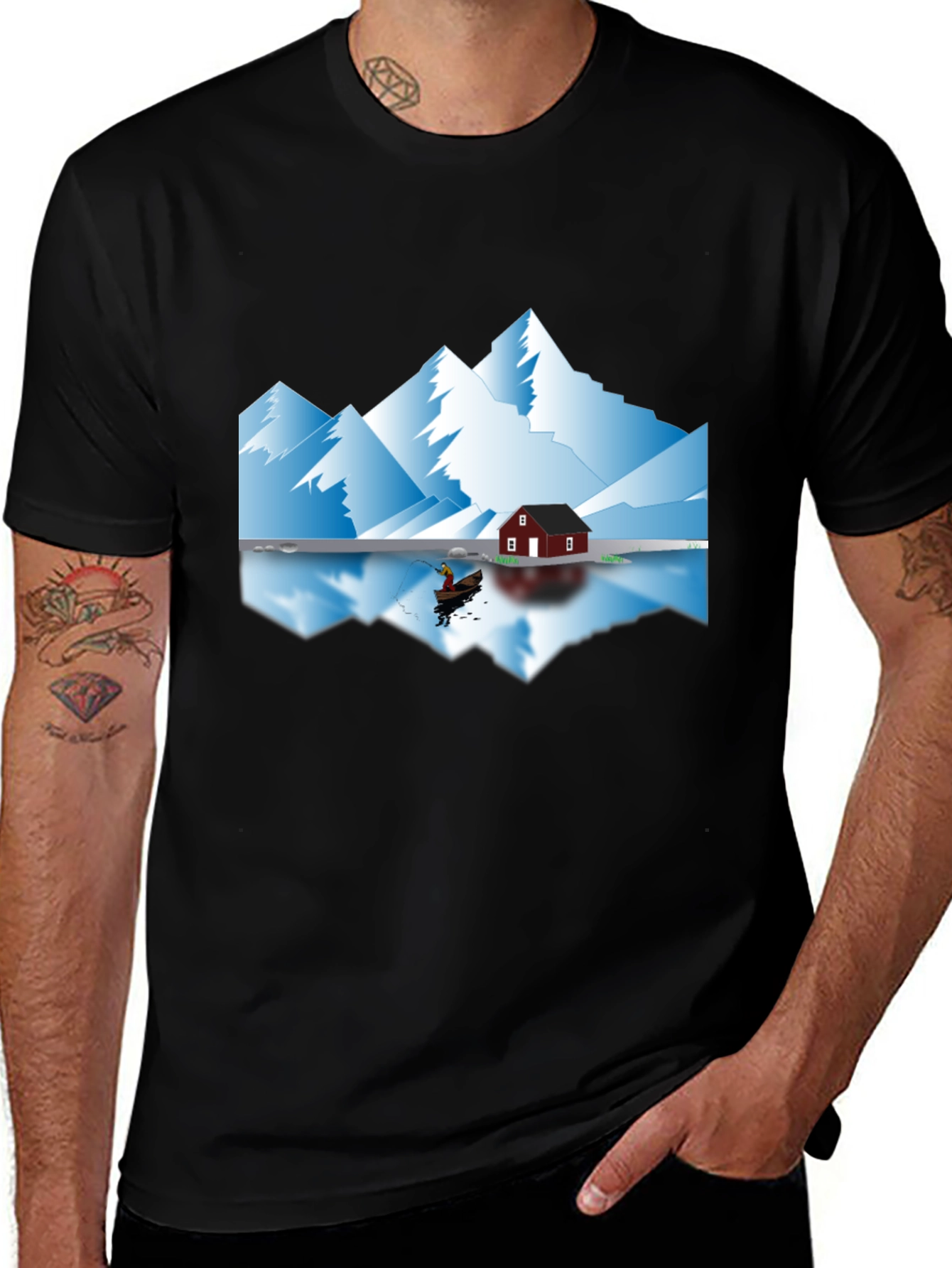 Variant 20 of Mountain Lake Graphic Tee - Black Cotton T-Shirt
