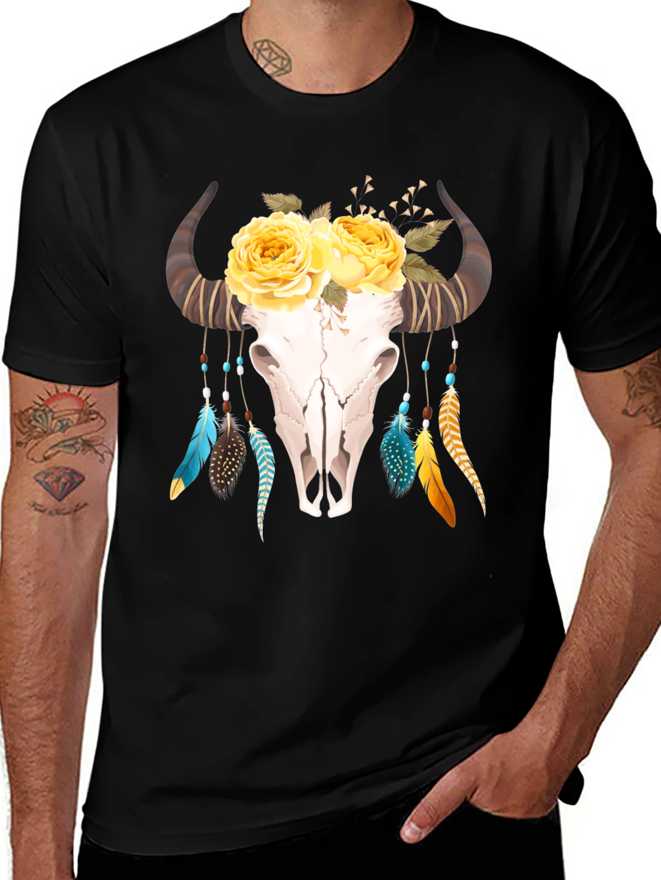 Floral Skull Graphic Tee - Western Style