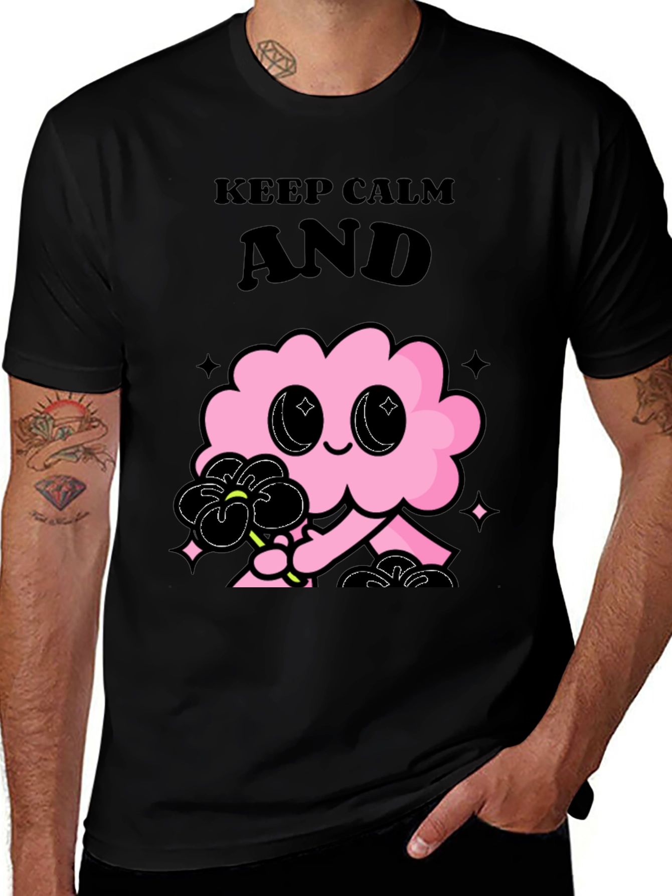 Variant 4 of Keep Calm Pink Cloud Graphic Tee - Black Unisex T-Shirt