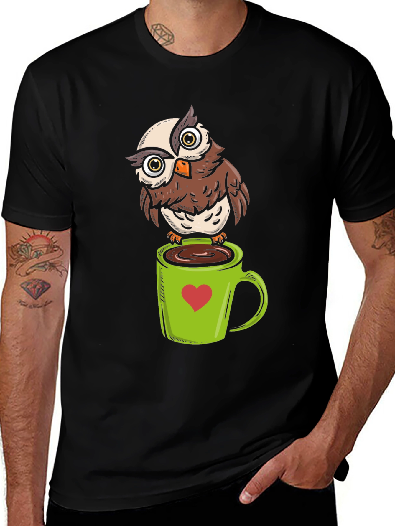 Variant 19 of Owl on Coffee Mug Graphic T-Shirt