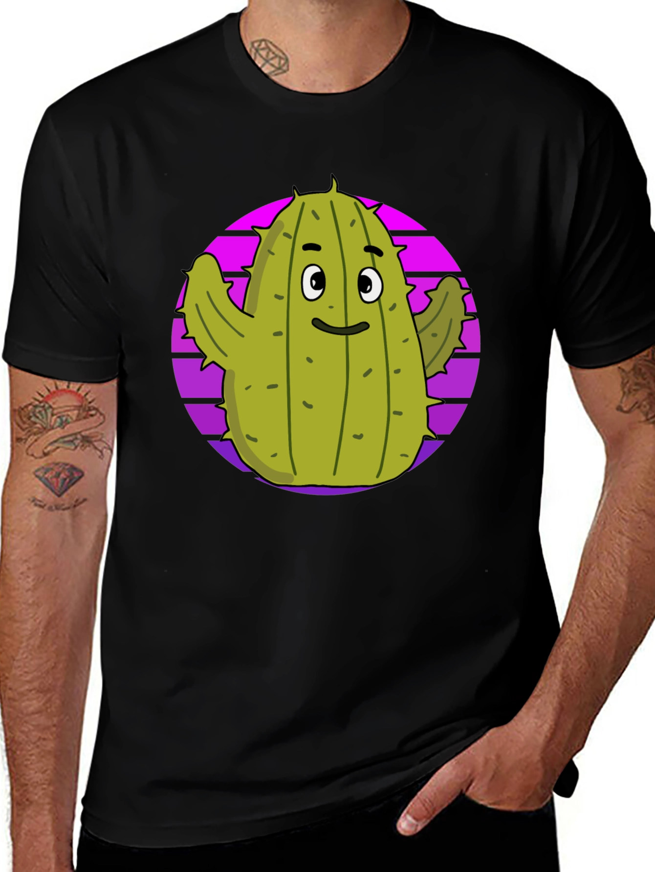 Variant 13 of Fun Cactus Graphic Tee - Black Cotton T-Shirt
