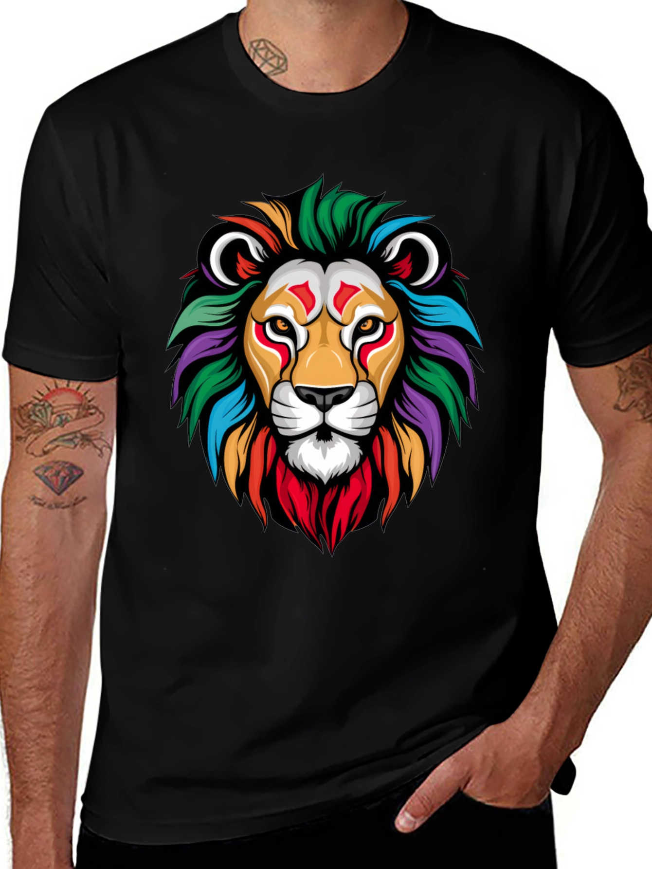 Variant 22 of Colorful Lion Graphic Black T-Shirt