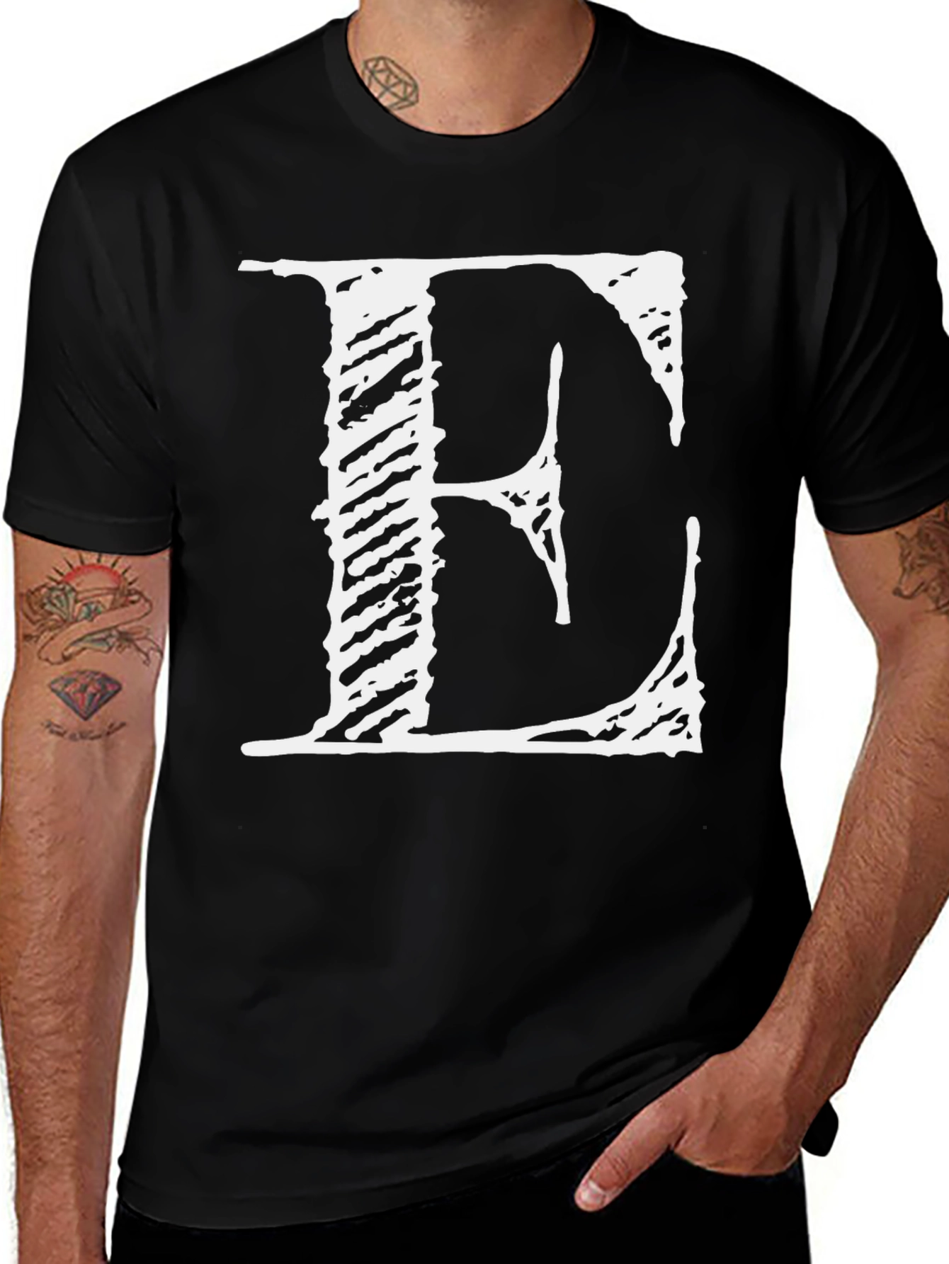 Variant 23 of Bold 'E' Graphic Tee - Black Cotton Blend