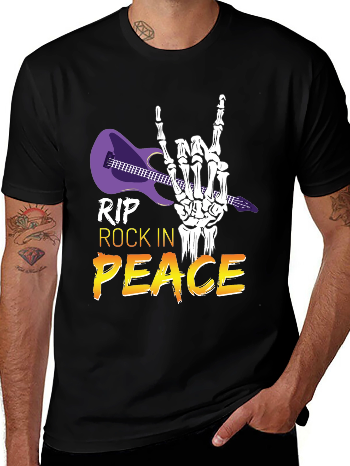 Black RIP Rock in Peace T-Shirt, Rock Hand Gesture main image