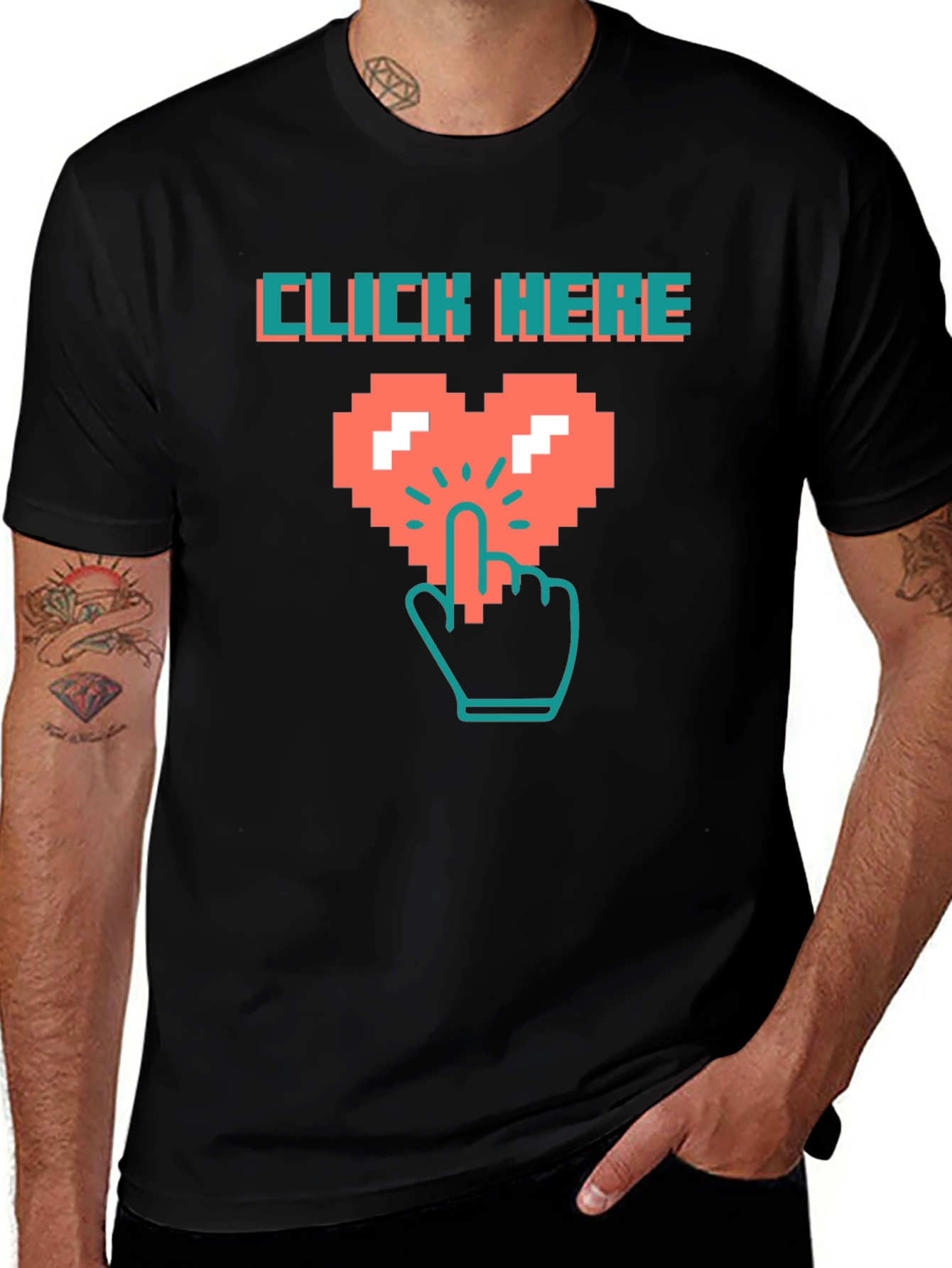 Variant 15 of Click Here Pixel Heart Black T-Shirt