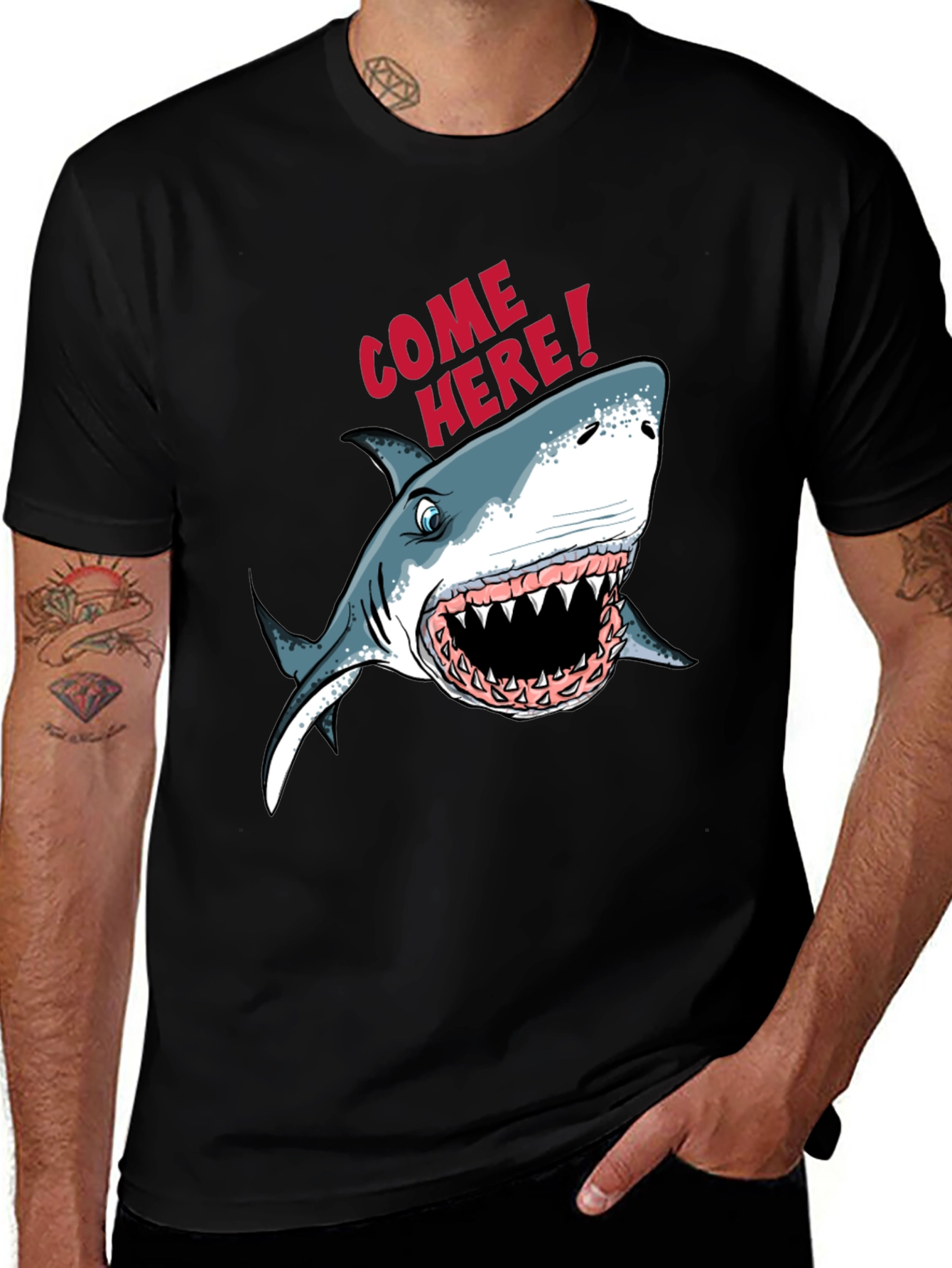 Variant 18 of Men's Shark Graphic Print Crew Neck T-Shirt