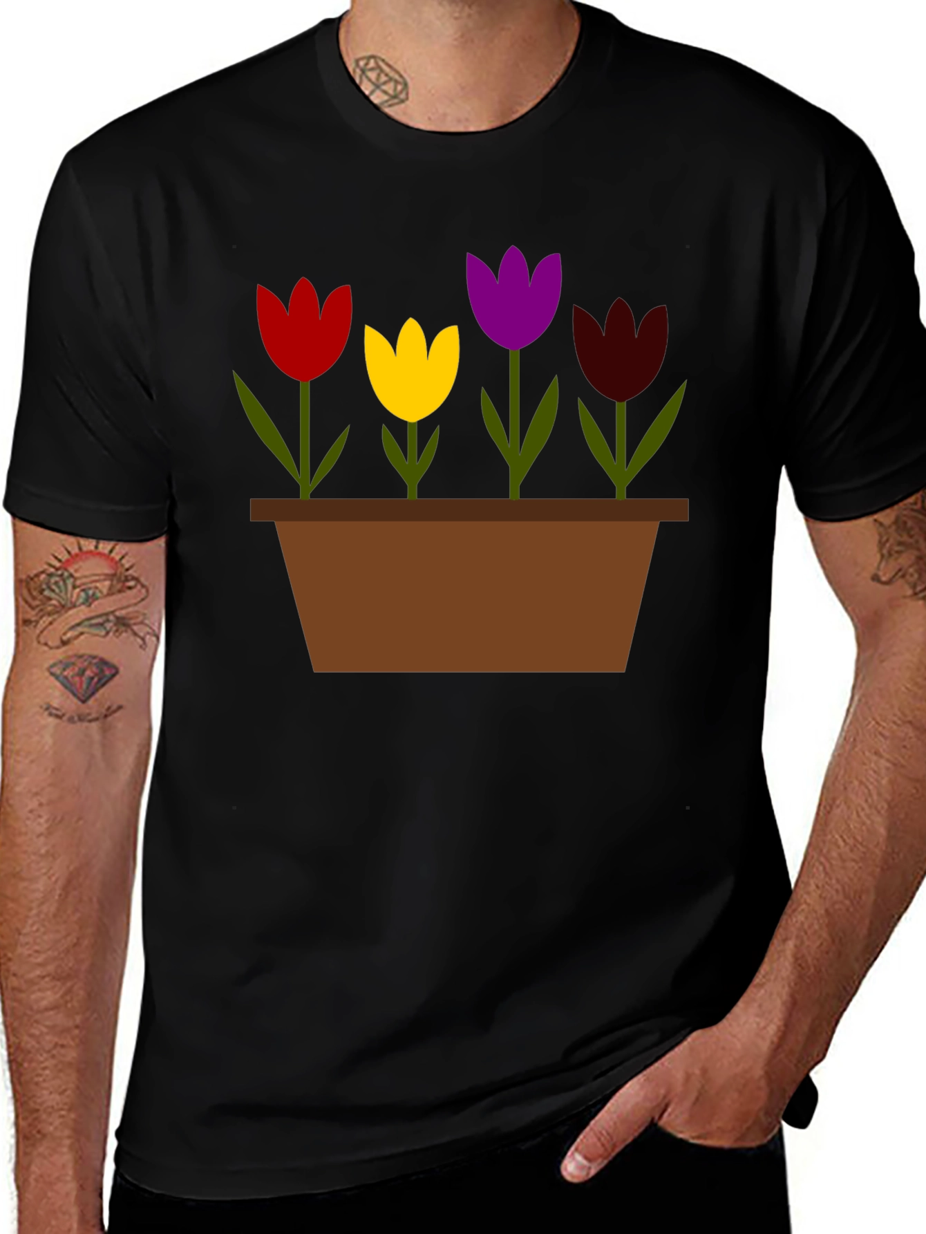 Variant 16 of Tulip Pot Graphic Tee - Black Cotton Blend