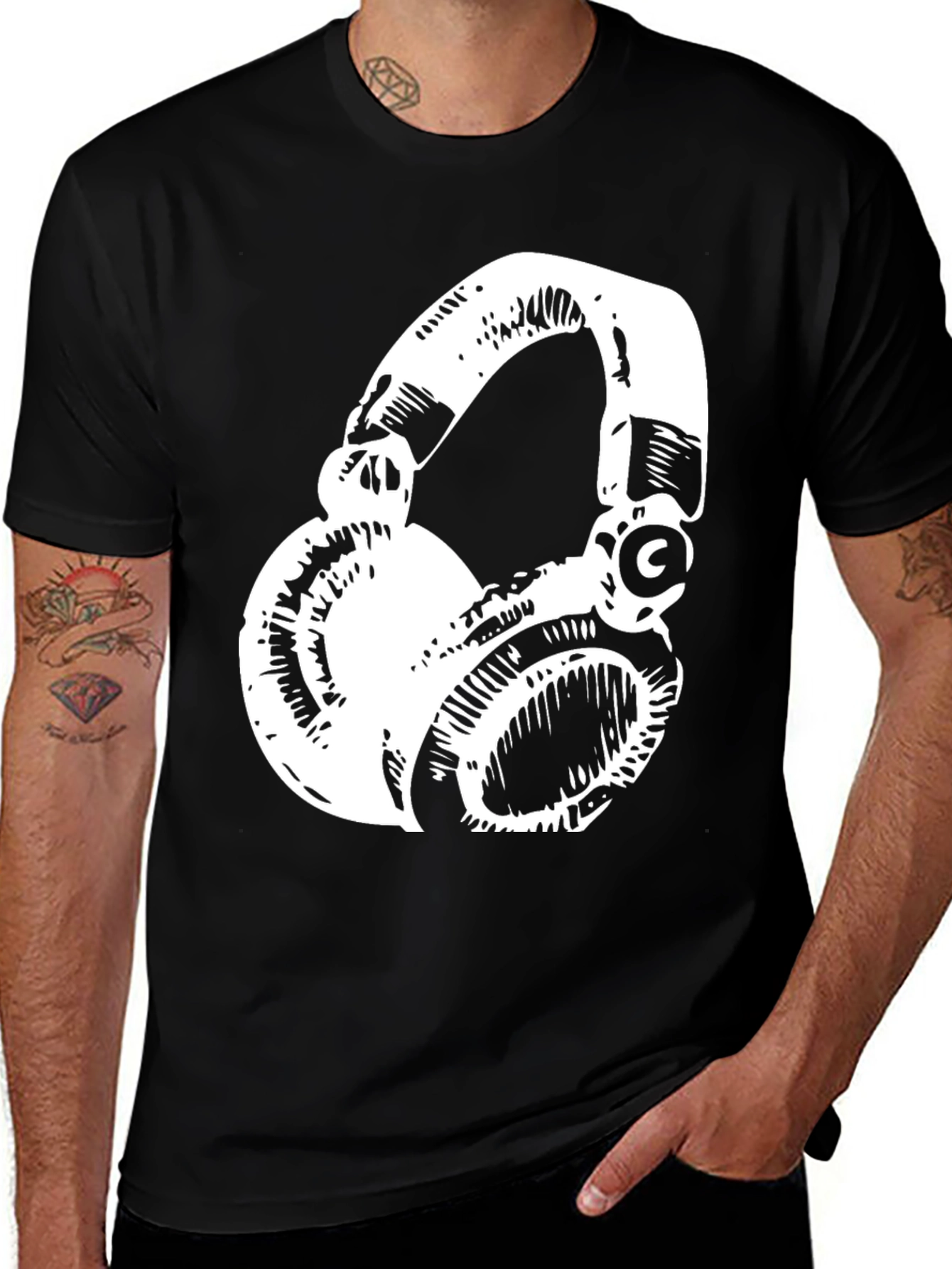 Variant 8 of Stylish Black T-Shirt with White Headphones Graphic