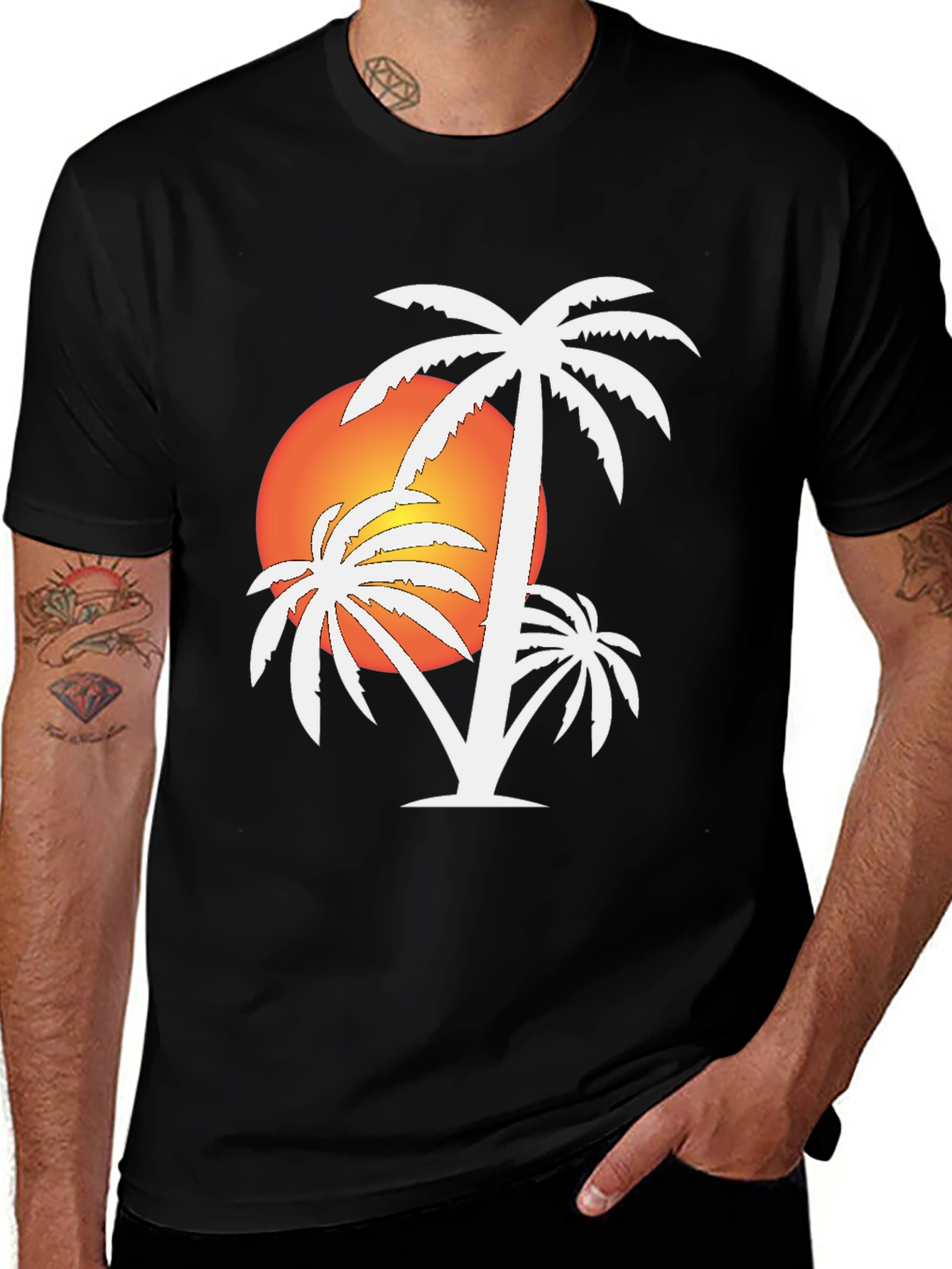 Variant 18 of Sunset Palm Tree Black T-Shirt
