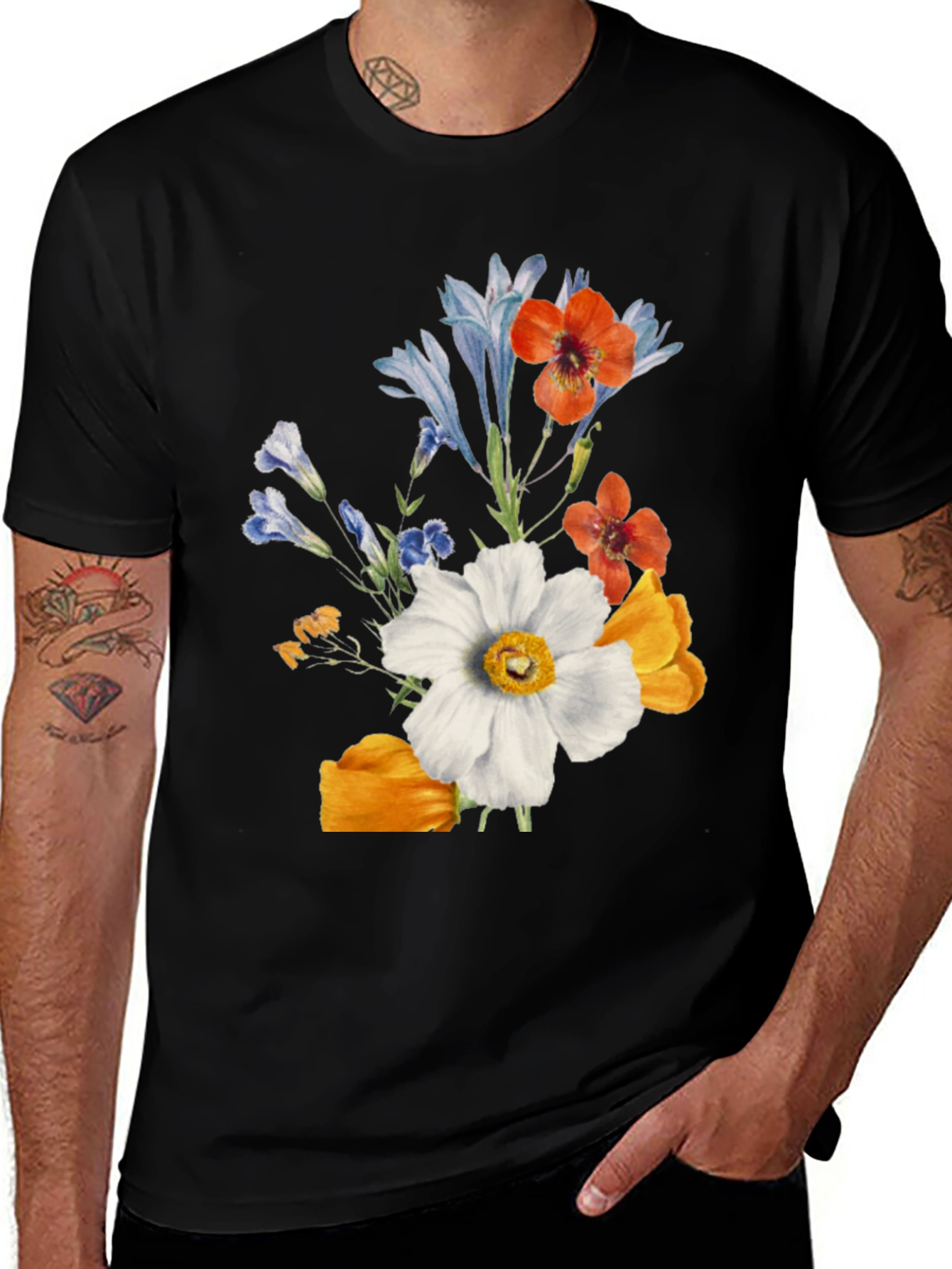 Variant 26 of Floral Bouquet Graphic Black T-Shirt