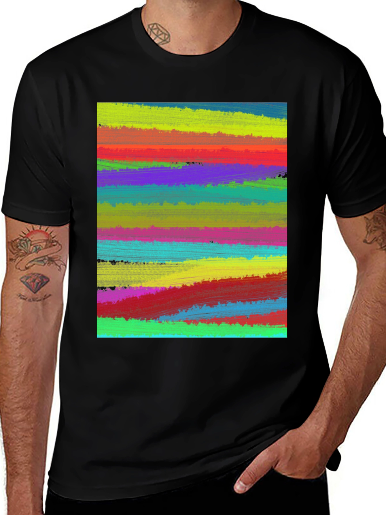 Variant 24 of Abstract Painted Stripes Men's Black T-Shirt