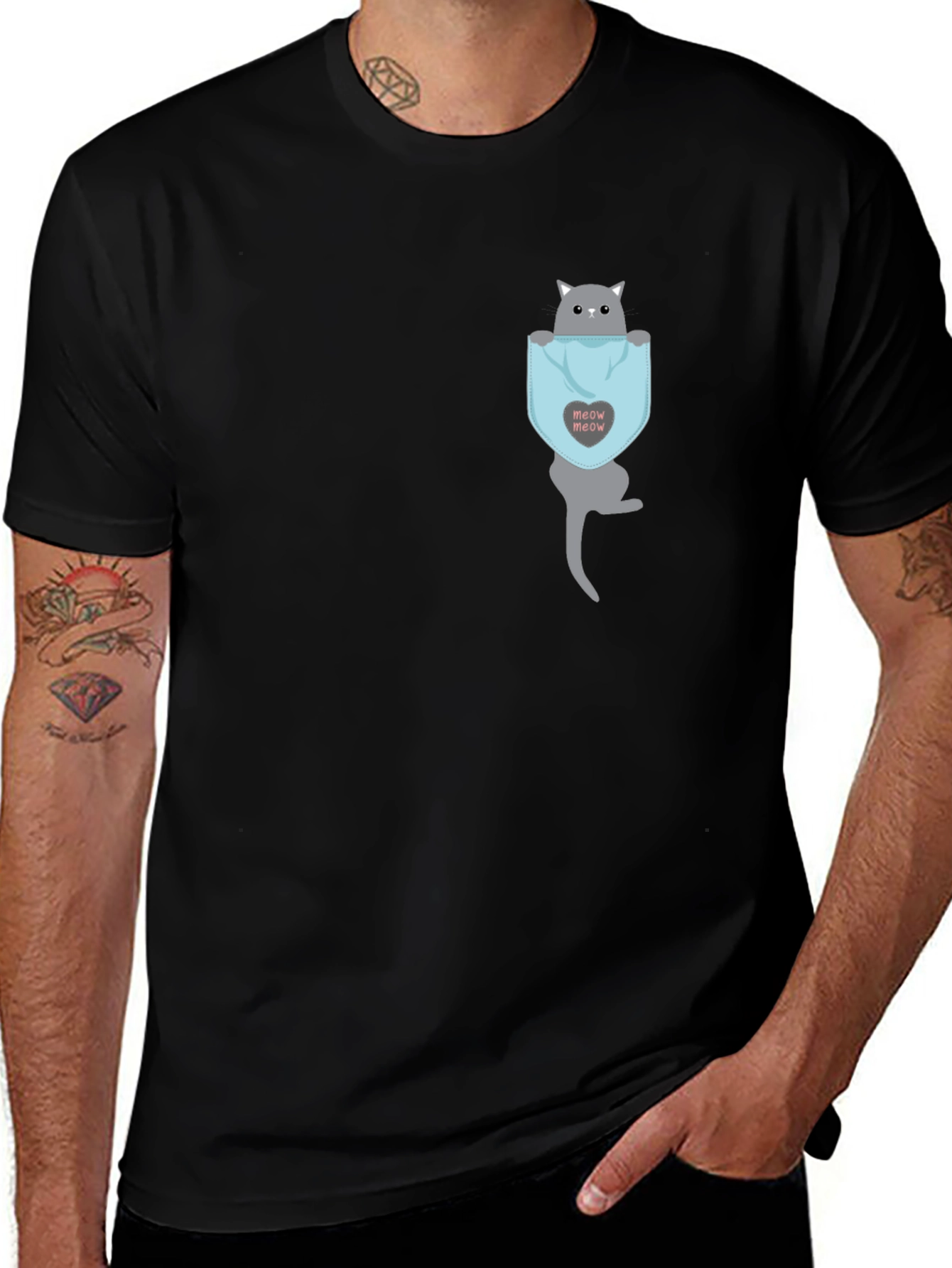 Variant 15 of Cat in Pocket T-Shirt - Cute Meow Design