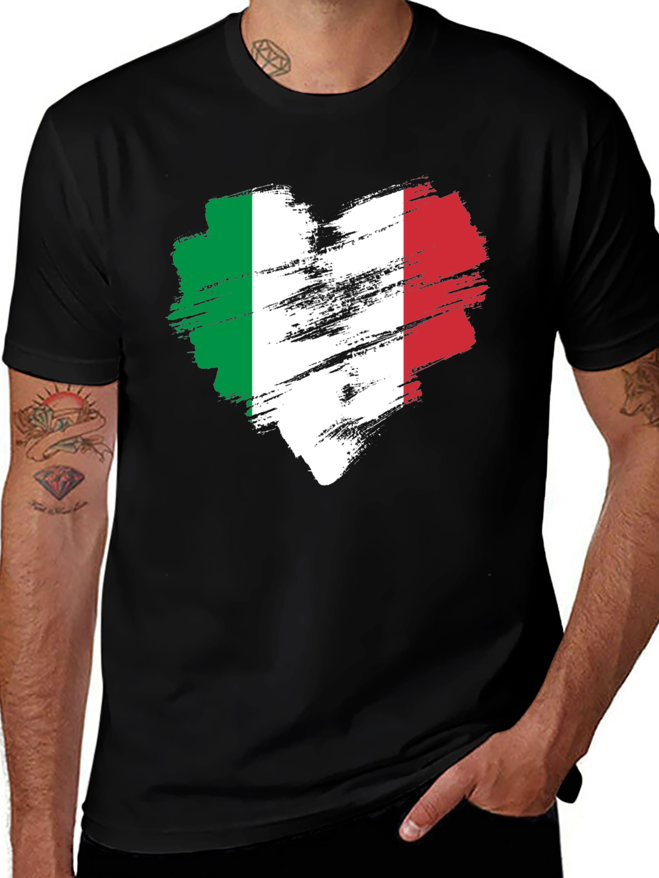 Italian Flag Heart T-Shirt - Black Cotton Tee