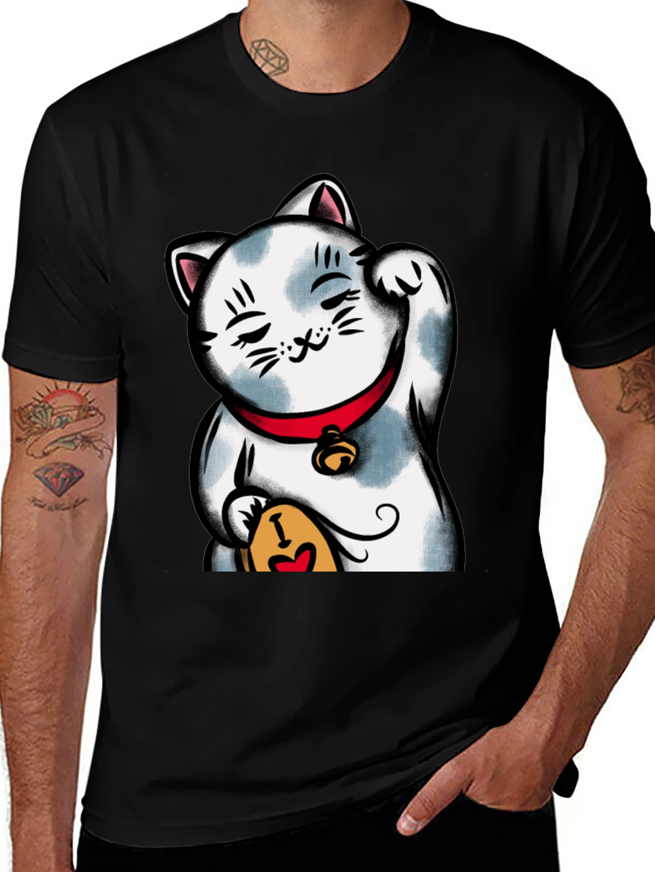 Variant 2 of Lucky Cat Graphic T-Shirt - Men's Black Tee