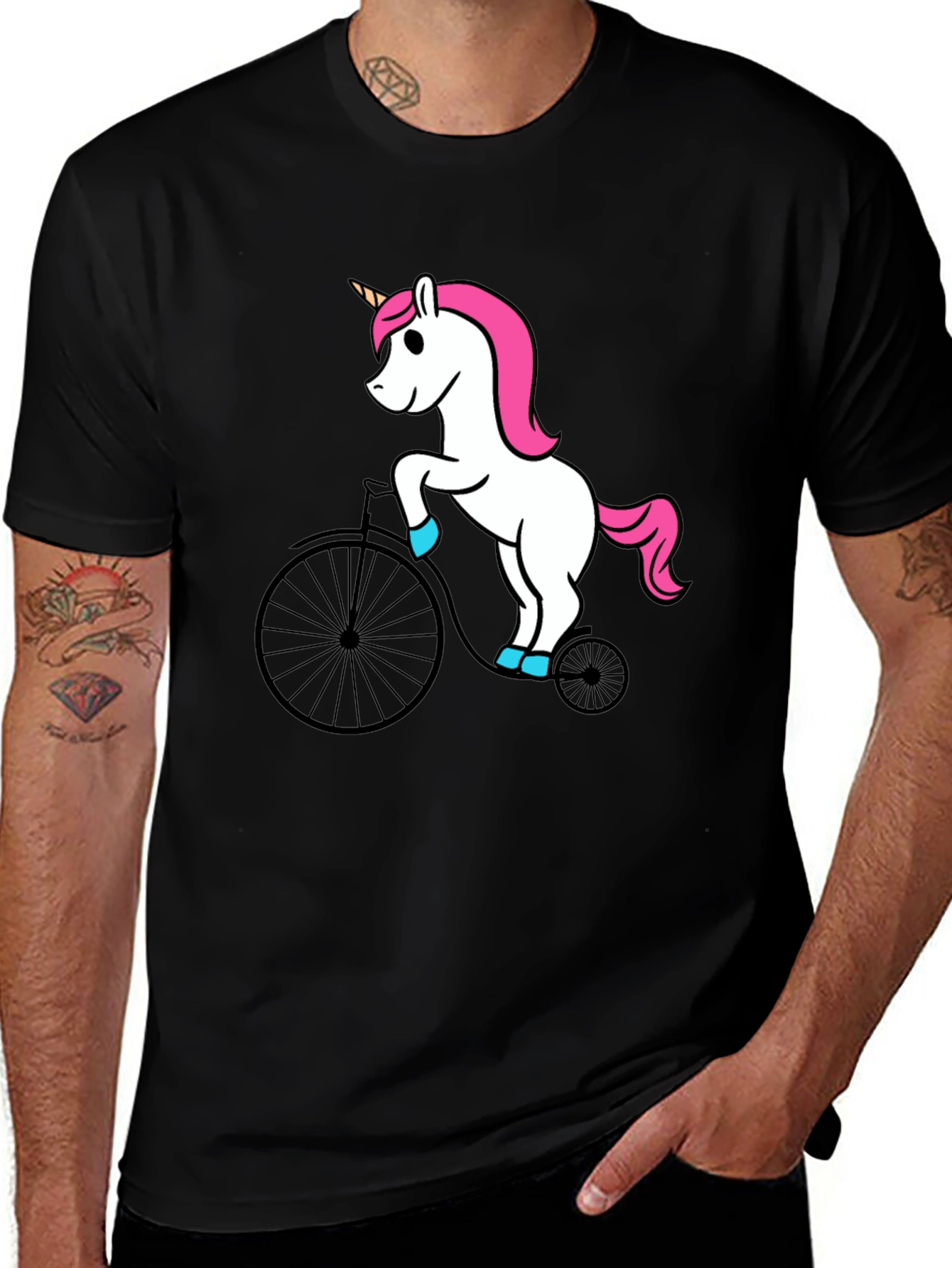 Variant 16 of Unicorn on Bike Graphic Tee - Black