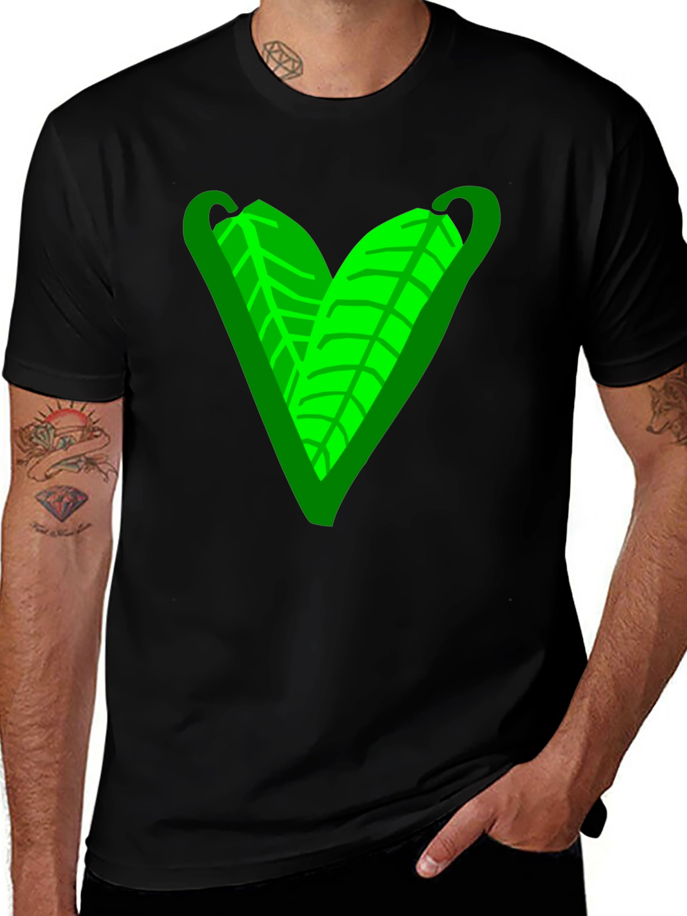 Green Leaf Heart Graphic Tee - Casual Comfort