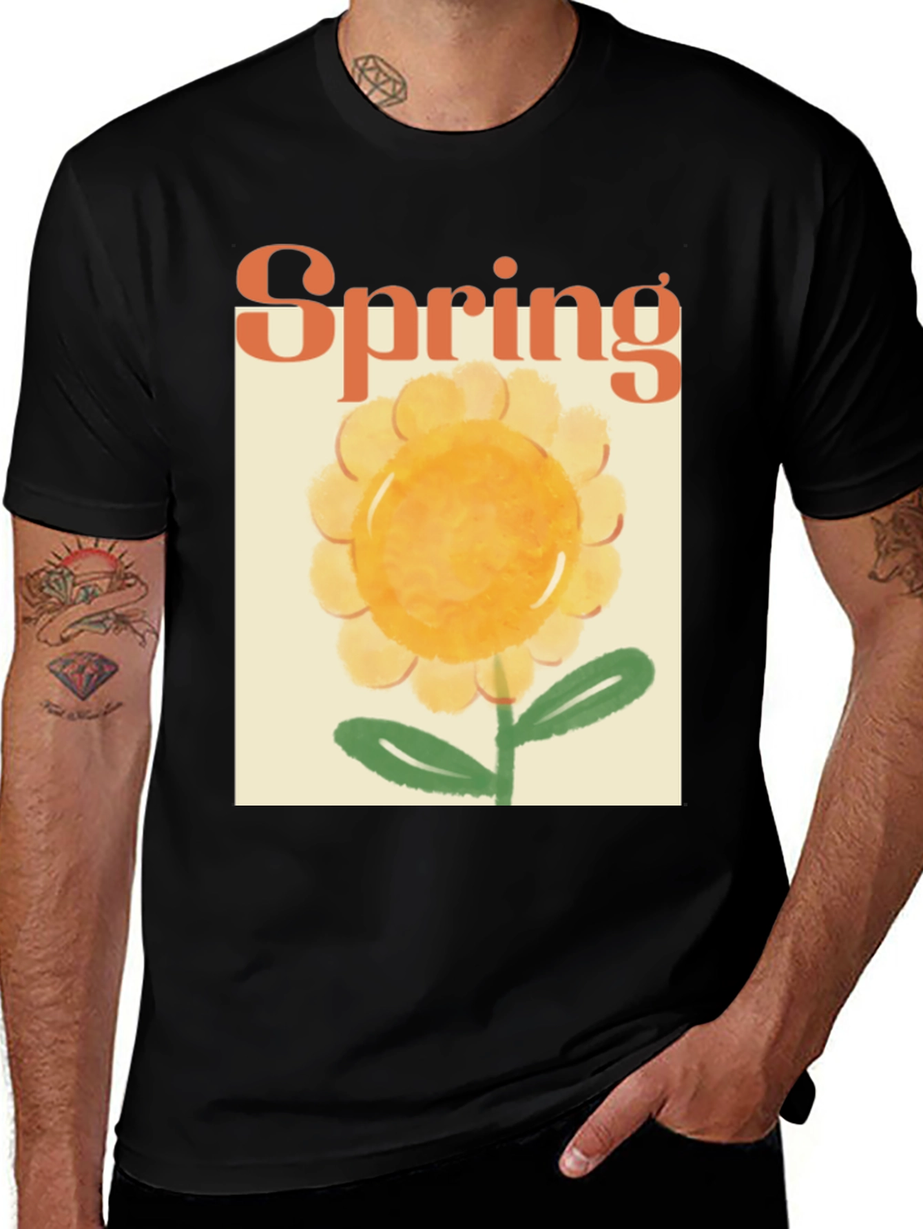 Variant 18 of Spring Flower Graphic Tee - Black Cotton T-Shirt