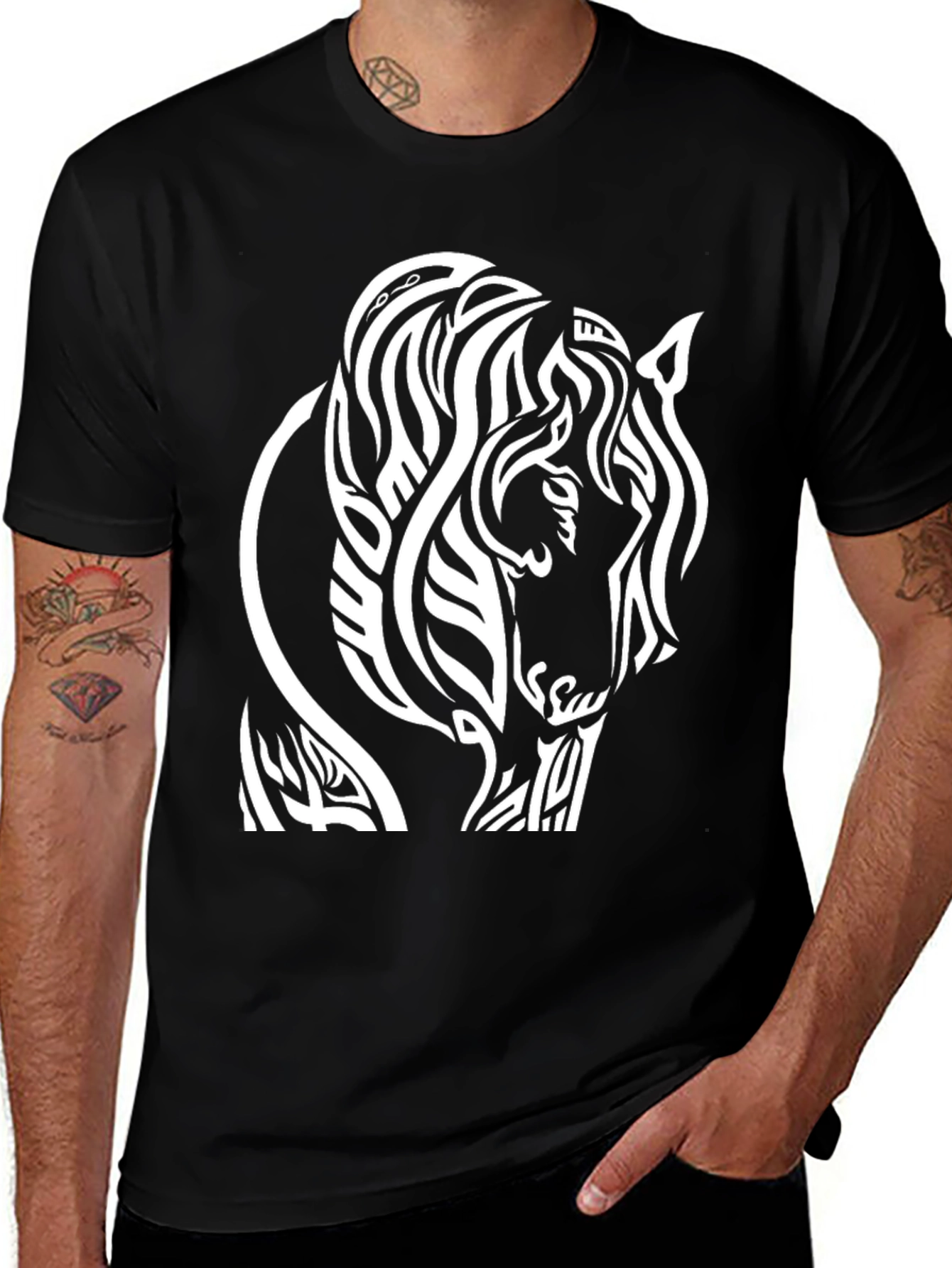 Variant 23 of Tribal Horse Graphic T-Shirt - Black