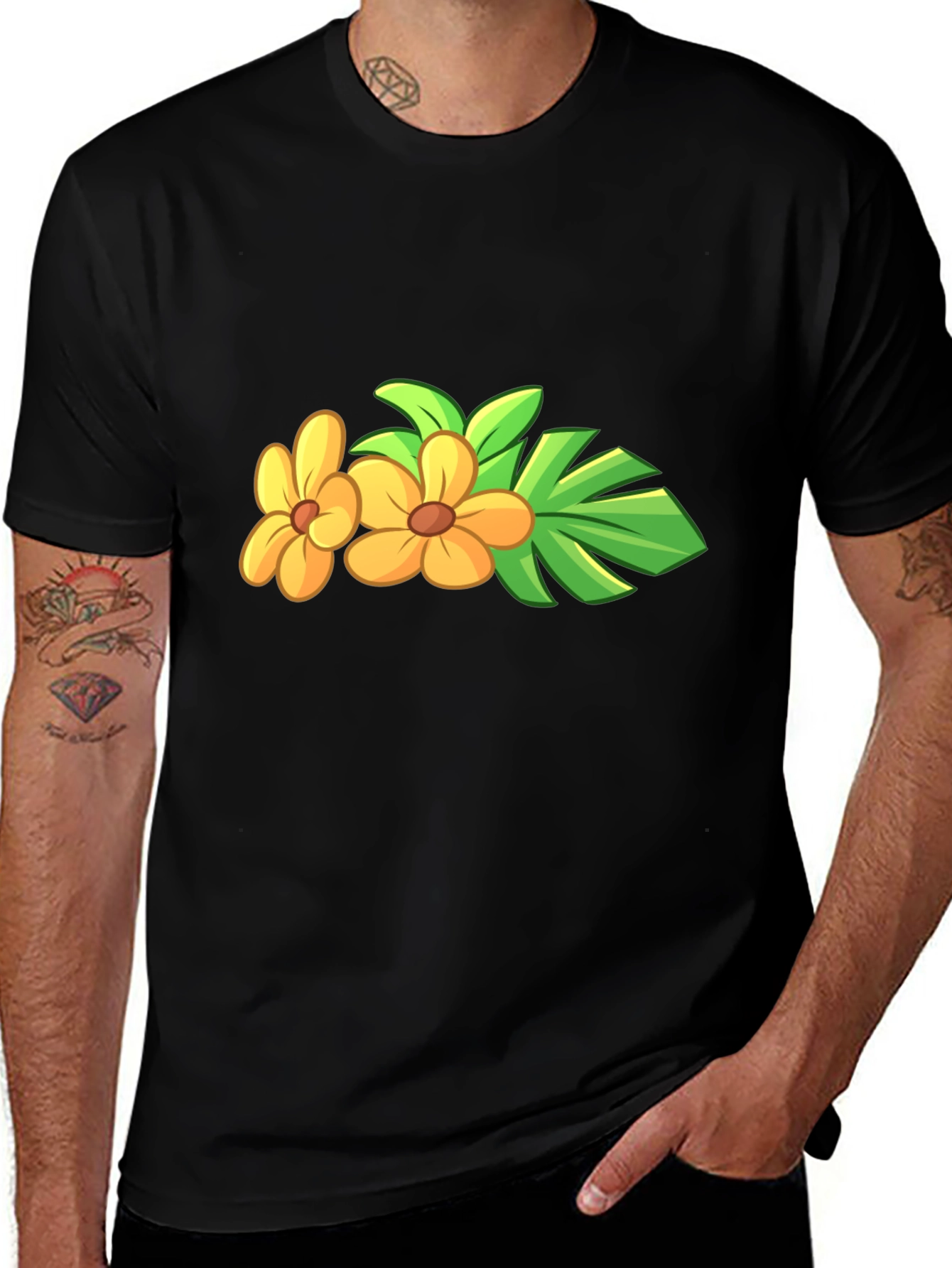 Variant 20 of Tropical Flower Black T-Shirt