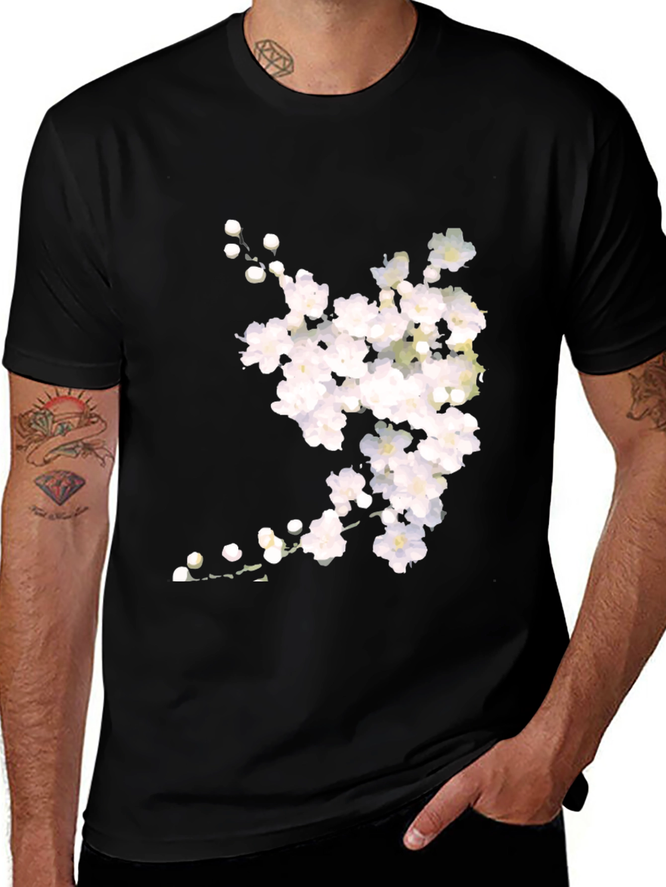 Variant 12 of Floral Print Black Crew Neck T-Shirt