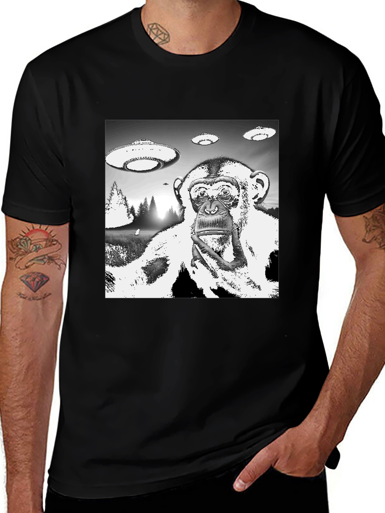 Variant 26 of UFO Monkey Graphic Tee - Black Cotton T-Shirt