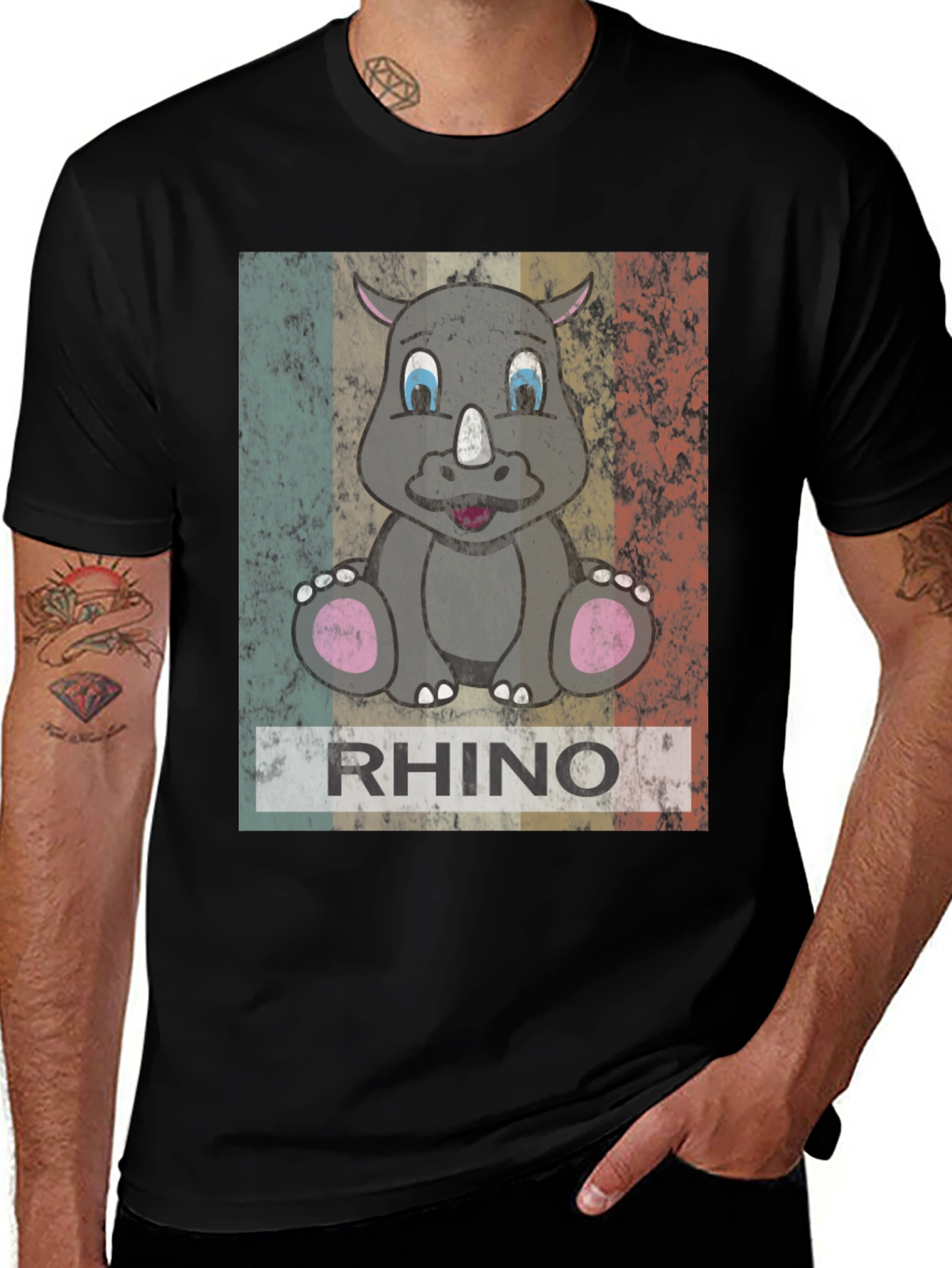 Black Retro Rhino Graphic T-Shirt - Men's Black Tee main image