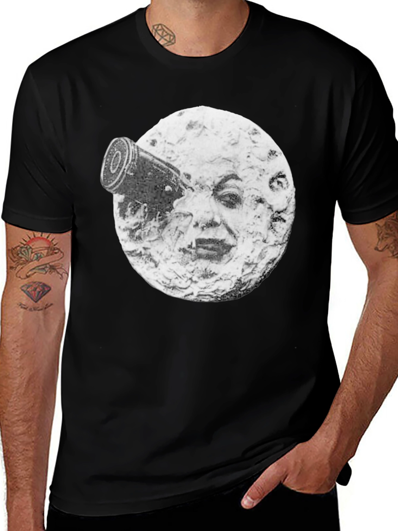 Black A Trip to the Moon T-Shirt, Black Crew Neck main image
