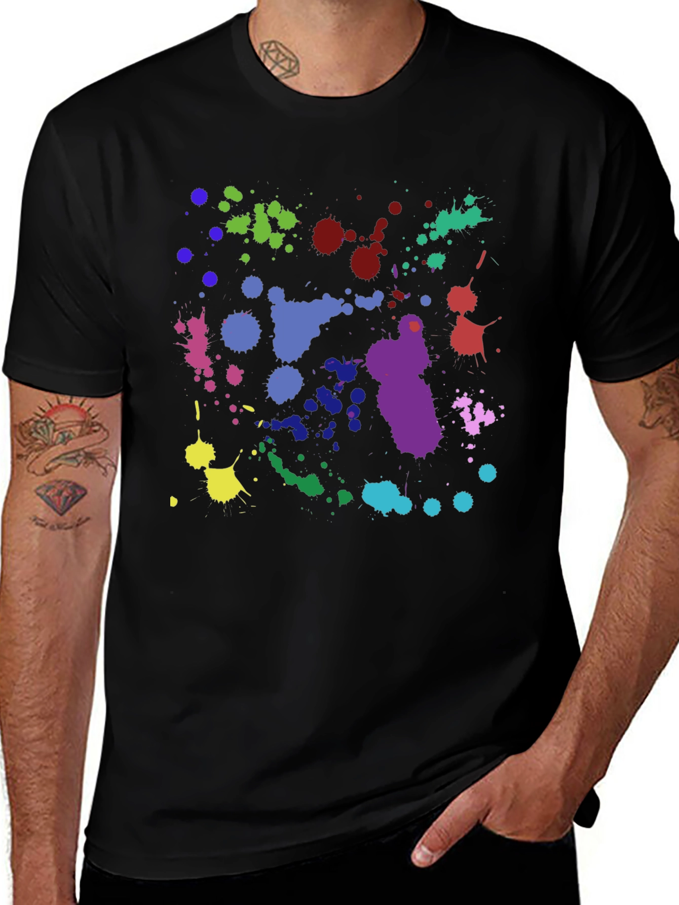 Variant 8 of Colorful Splatter Print Black T-Shirt