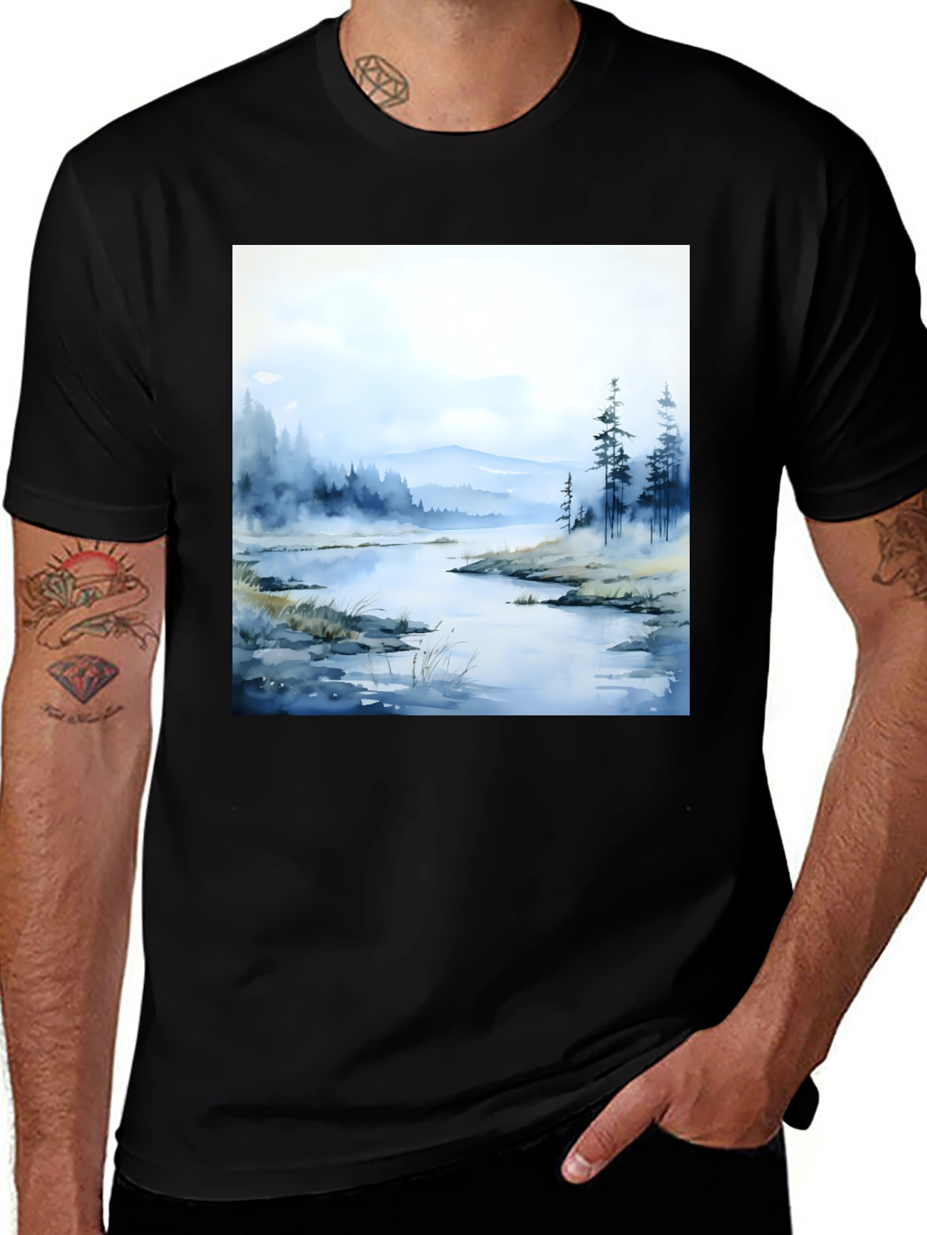 Variant 11 of Watercolor Landscape Graphic Tee - Nature's Embrace