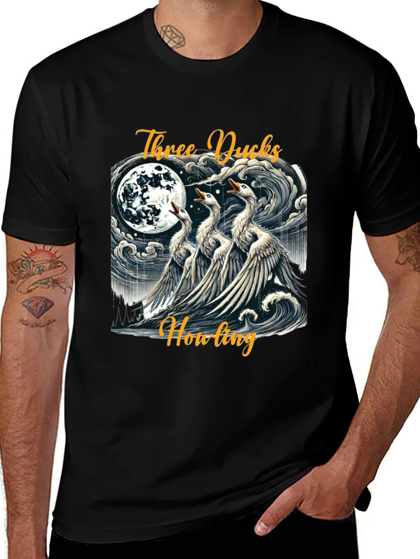 Variant 28 of Three Ducks Howling Graphic Tee - Black